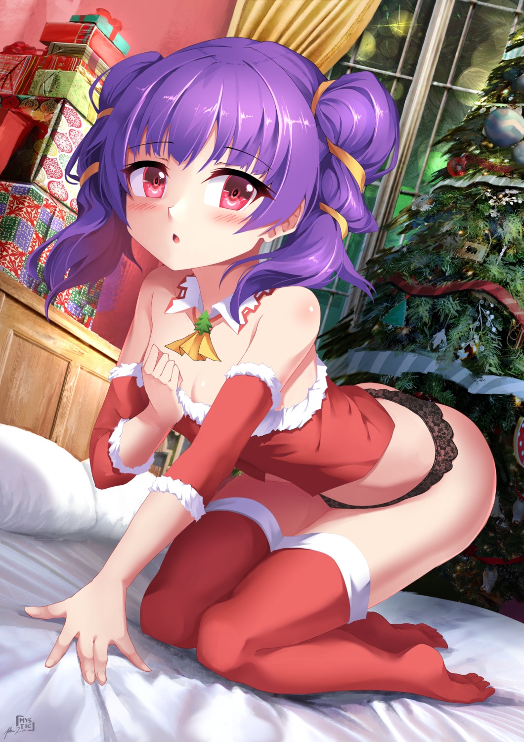 breast_hold christmas fire_emblem fire_emblem:_seima_no_kouseki loli myrrh_(fire_emblem) mystic-san no_bra pantsu thighhighs