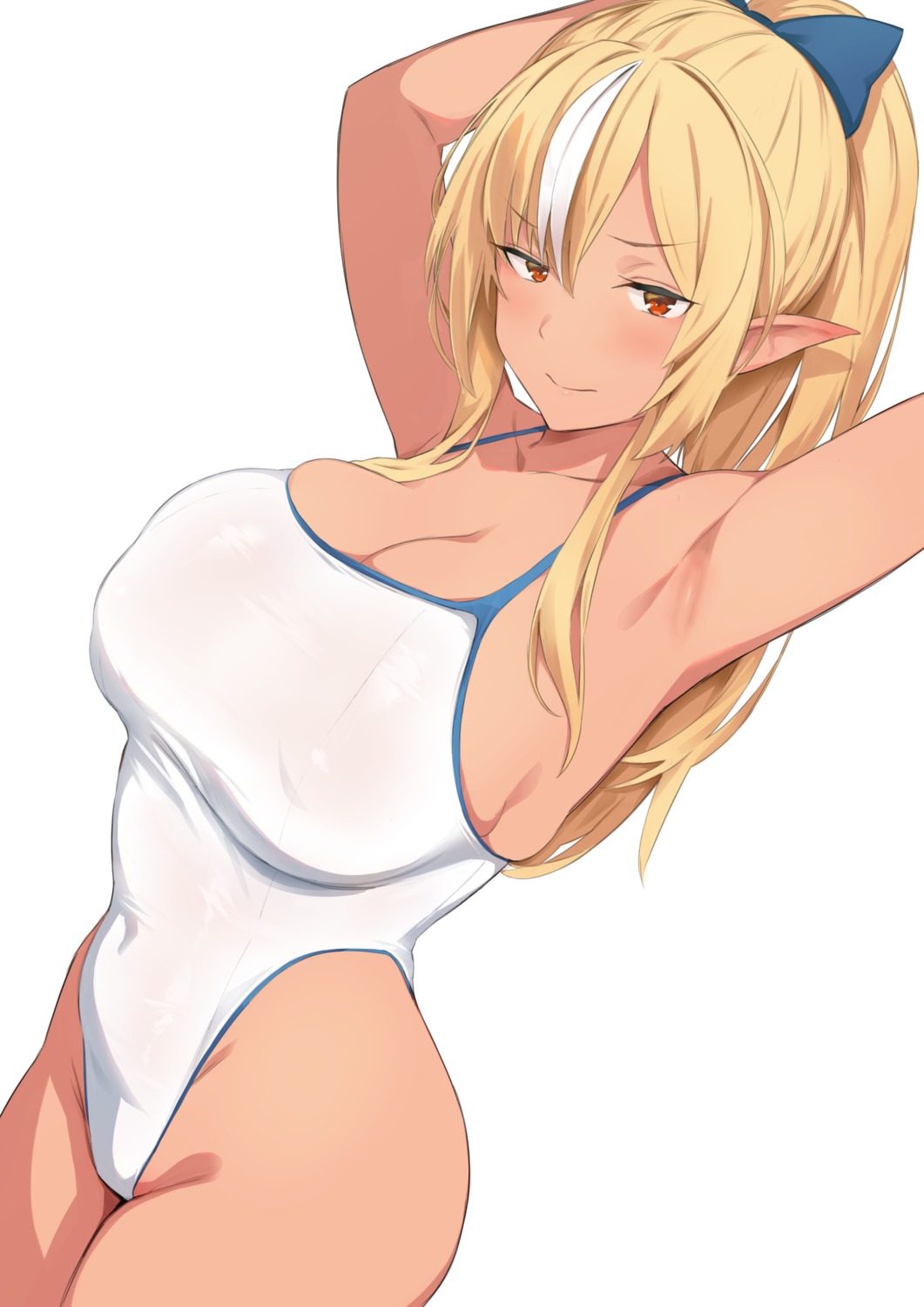 erect_nipples gin_mitsu hololive pointy_ears shiranui_flare swimsuits