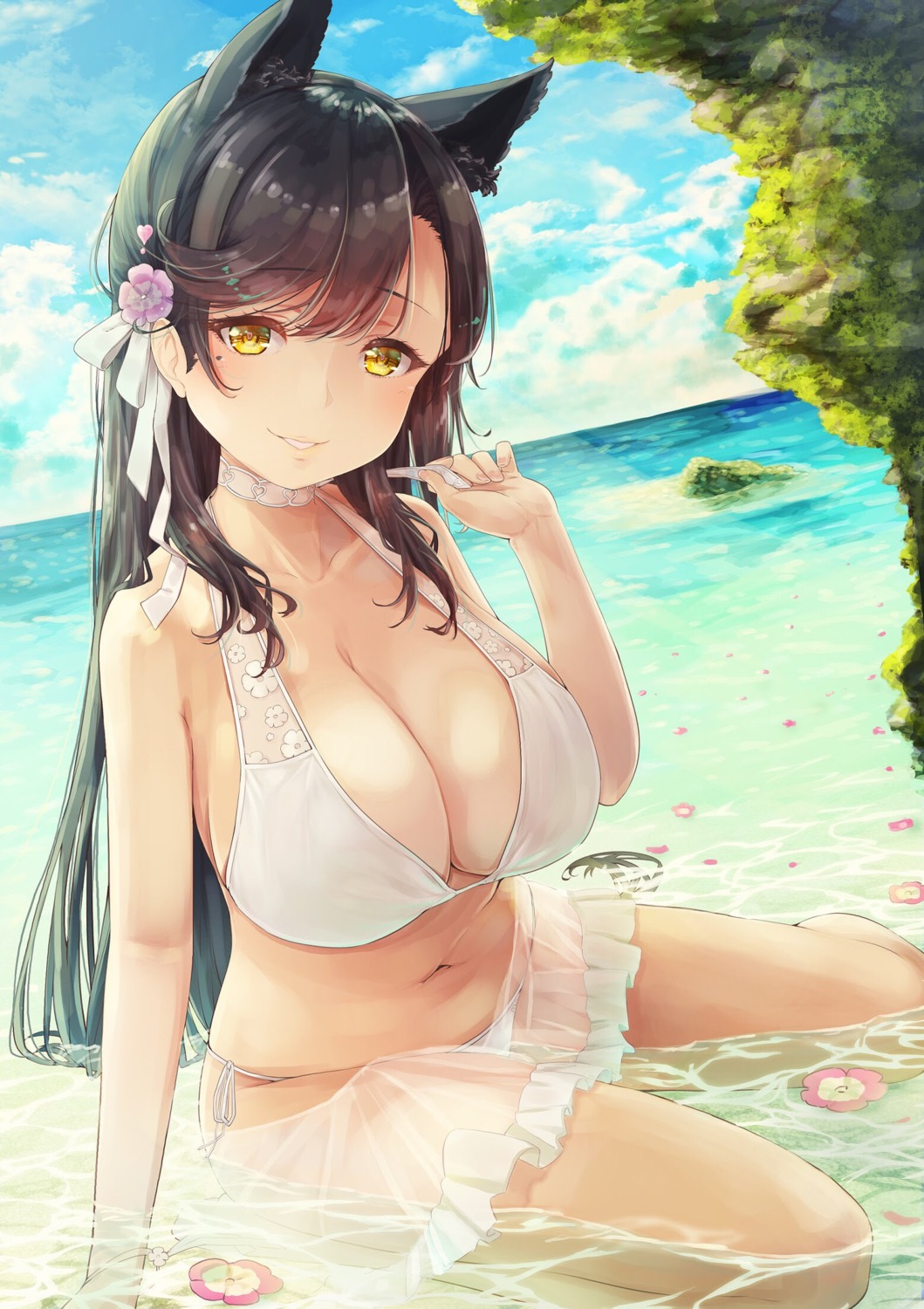 animal_ears atago_(azur_lane) azur_lane bikini cleavage peppe see_through swimsuits wet