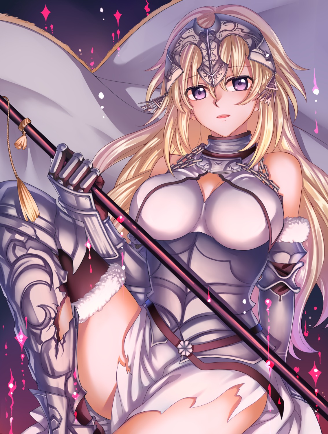 armor cleavage fate/apocrypha fate/grand_order fate/stay_night jeanne_d'arc jeanne_d'arc_(fate) lalatia-meai thighhighs torn_clothes