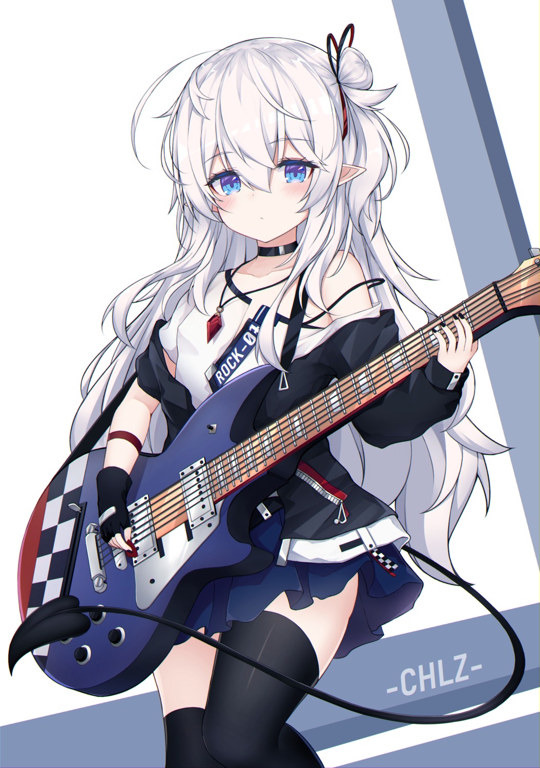 guitar linez pointy_ears tail thighhighs