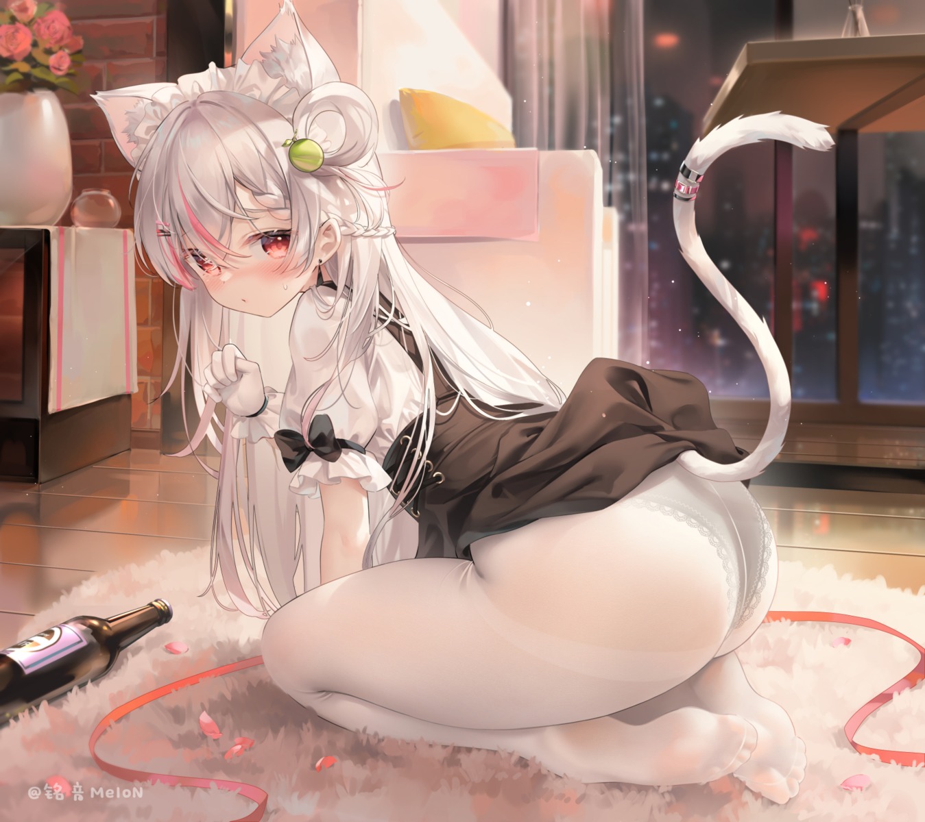 animal_ears ass chen_bin feet indie_virtual_youtuber meion_(vtuber) nekomimi pantsu pantyhose skirt_lift tail thong