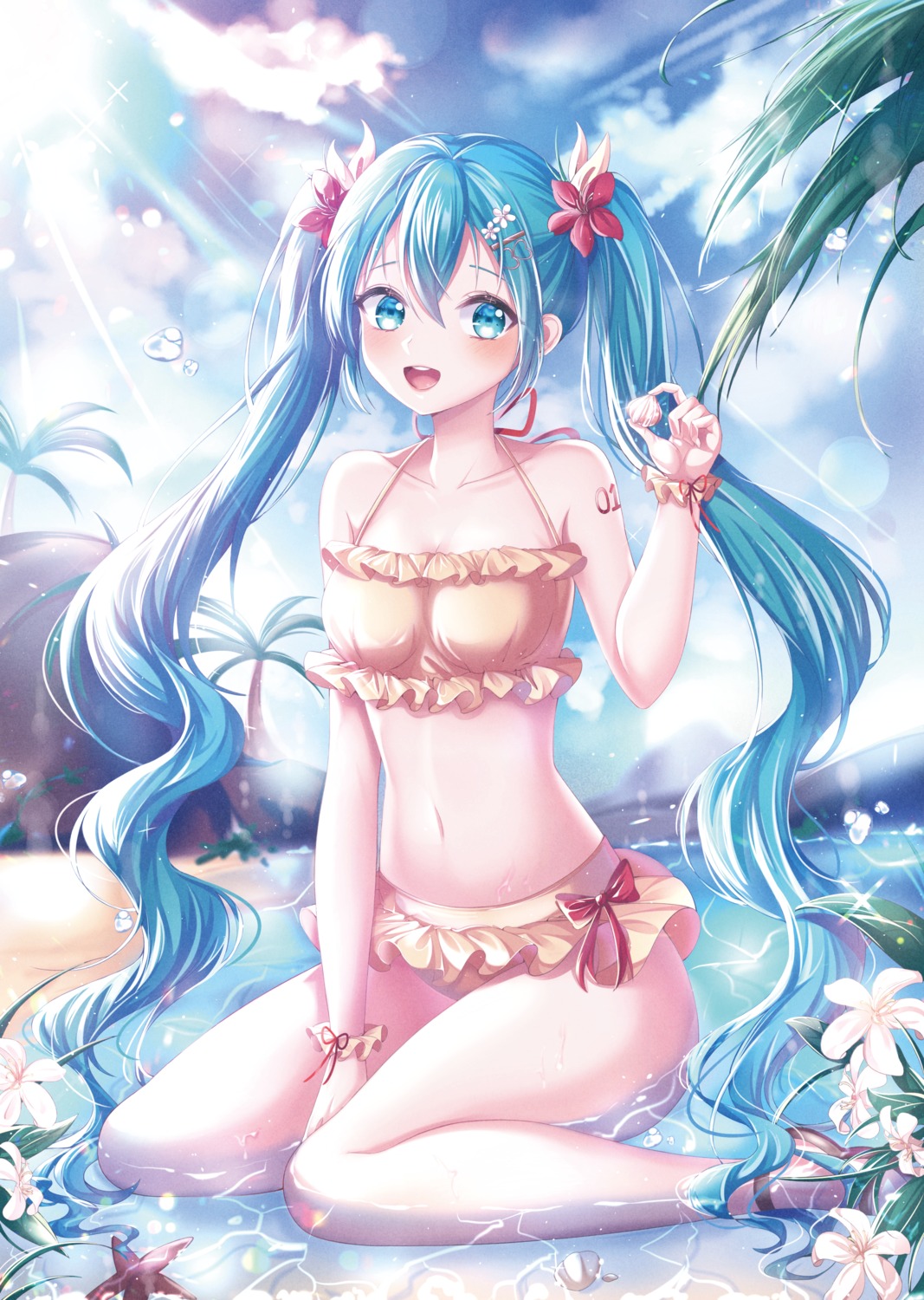 bikini hatsune_miku swimsuits tattoo umyo_(uu_o3o_8) vocaloid wet