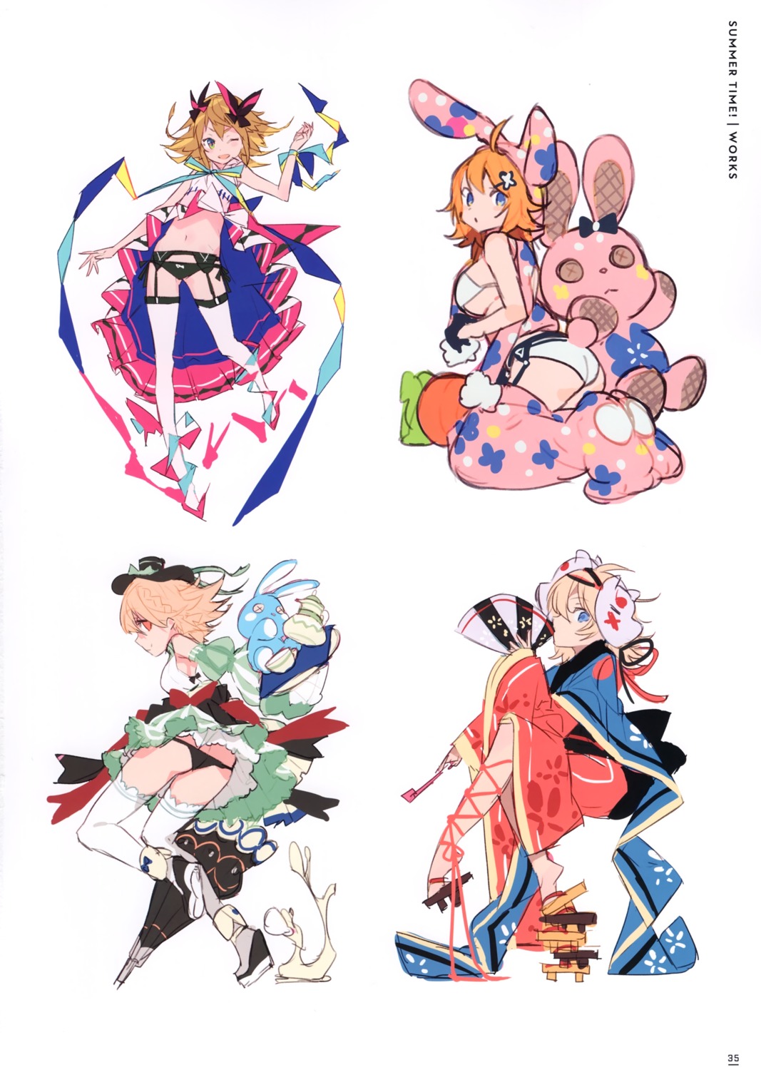 animal_ears ass bra bunny_ears heels japanese_clothes mika_pikazo pantsu stockings tail thighhighs wonder_festival