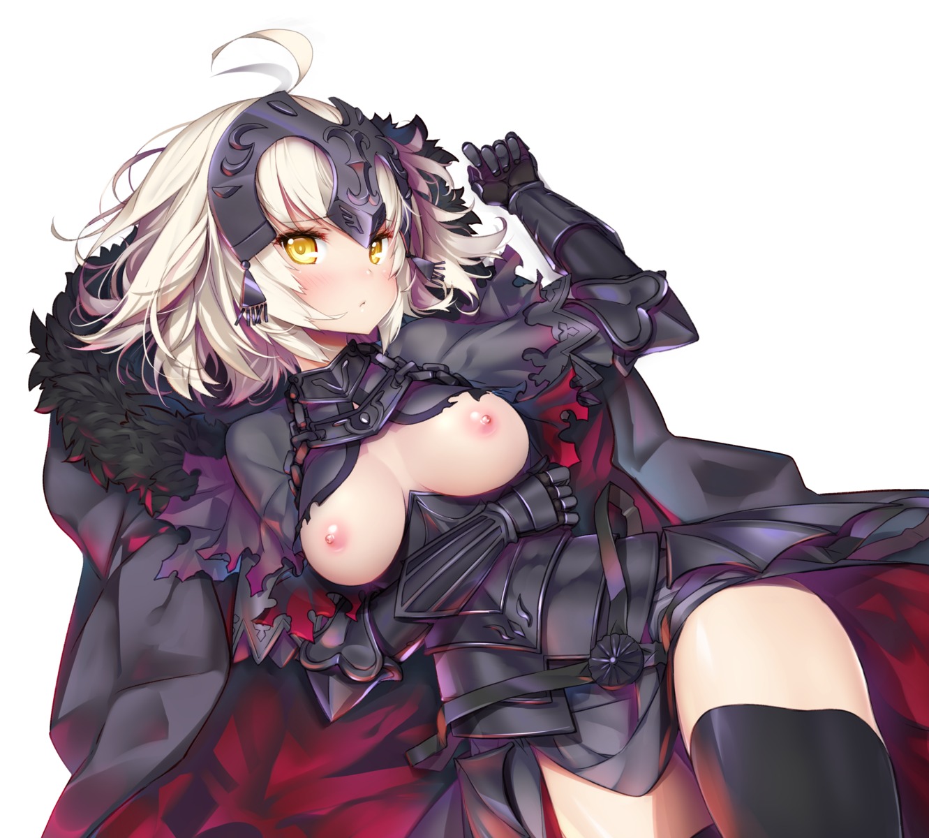 armor breasts fate/grand_order hong_(white_spider) jeanne_d'arc jeanne_d'arc_(alter)_(fate) nipples no_bra skirt_lift thighhighs torn_clothes
