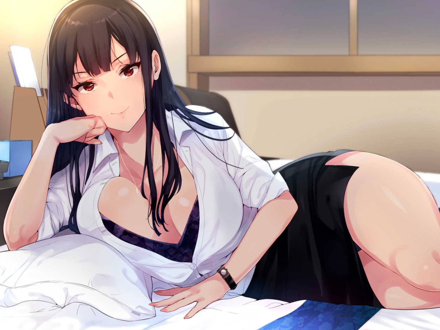 business_suit cleavage inari_(inariya) open_shirt pantsu