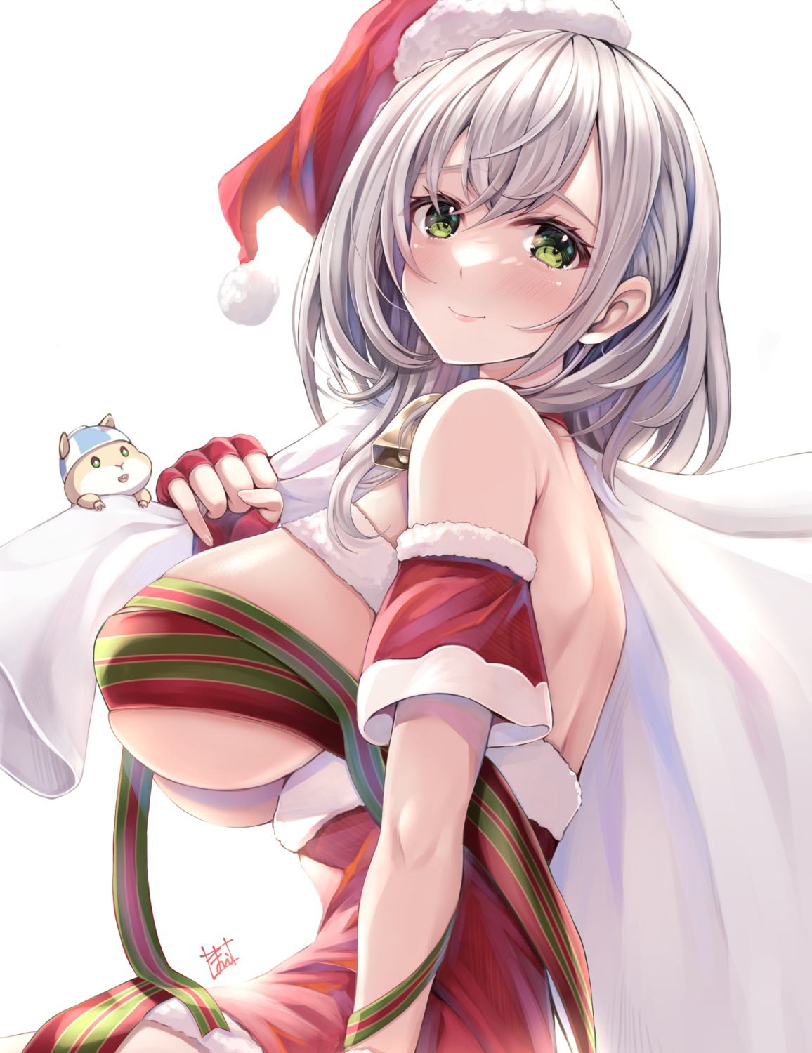 christmas dress hololive kamishiro_mai_(capti-no) no_bra shirogane_noel underboob