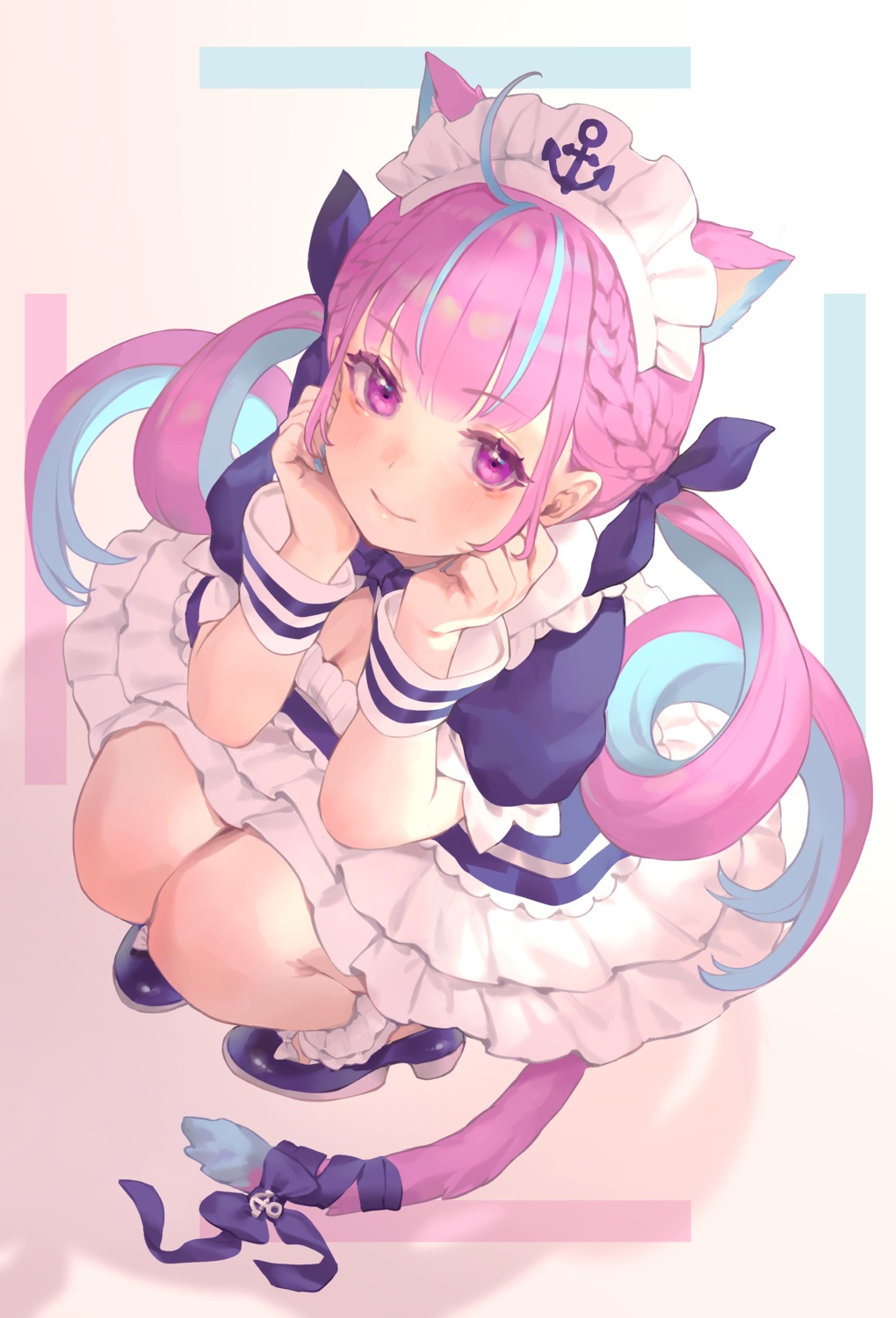 animal_ears bibimbub breast_hold cleavage heels hololive maid minato_aqua nekomimi skirt_lift tail