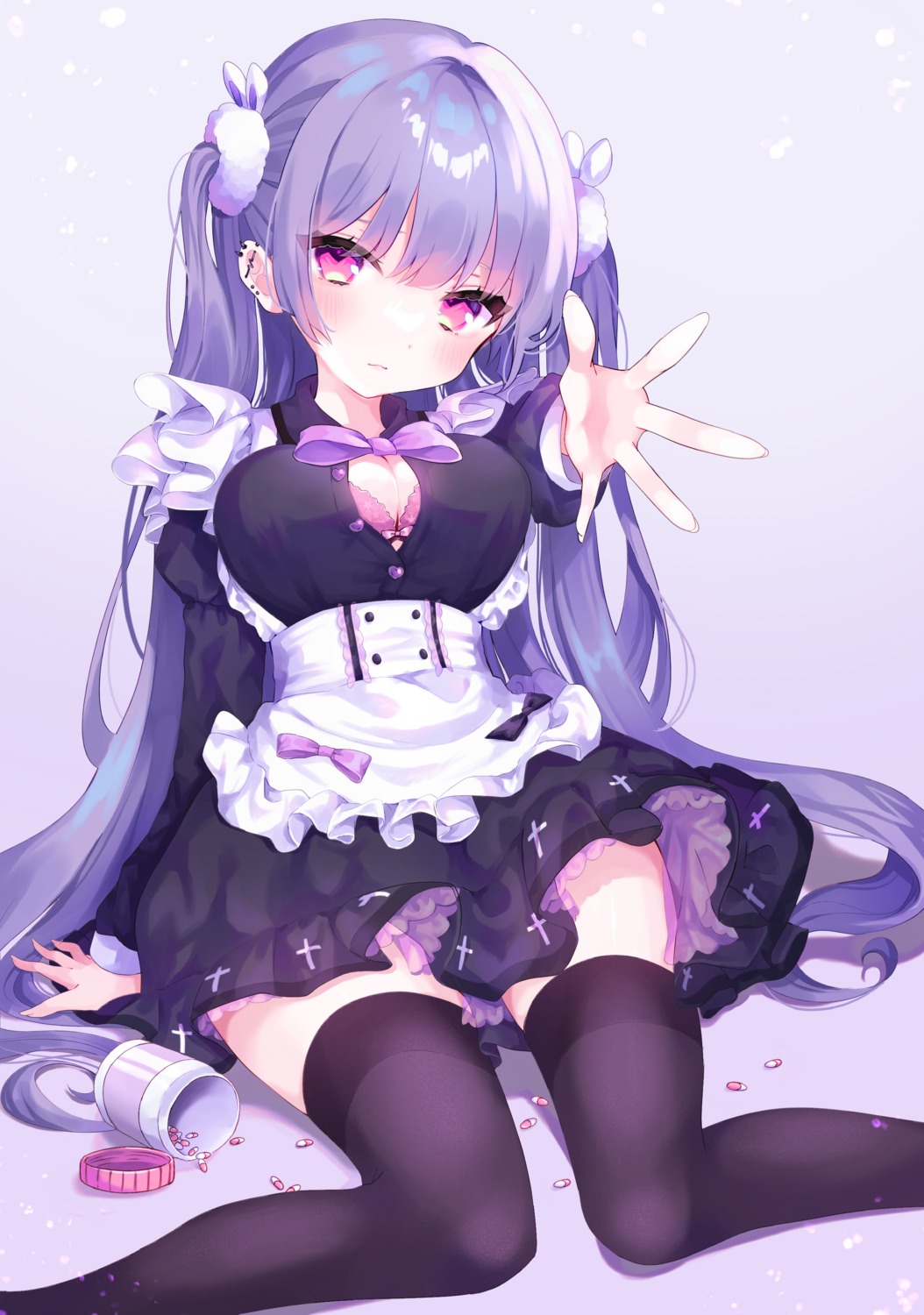 beni_0214 bra maid open_shirt skirt_lift thighhighs