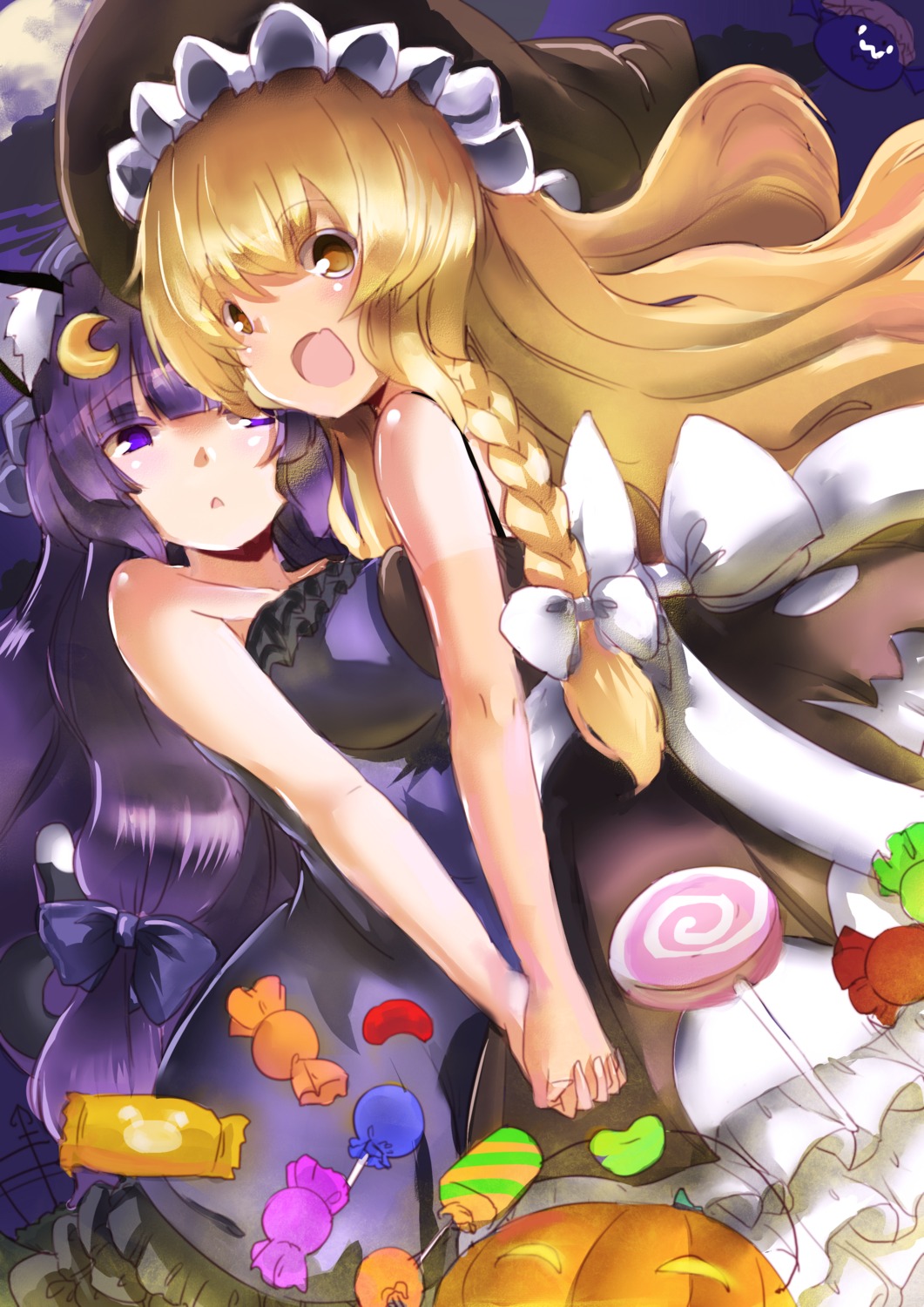 animal_ears dress halloween kirisame_marisa patchouli_knowledge senbon_tsuki symmetrical_docking tail touhou witch