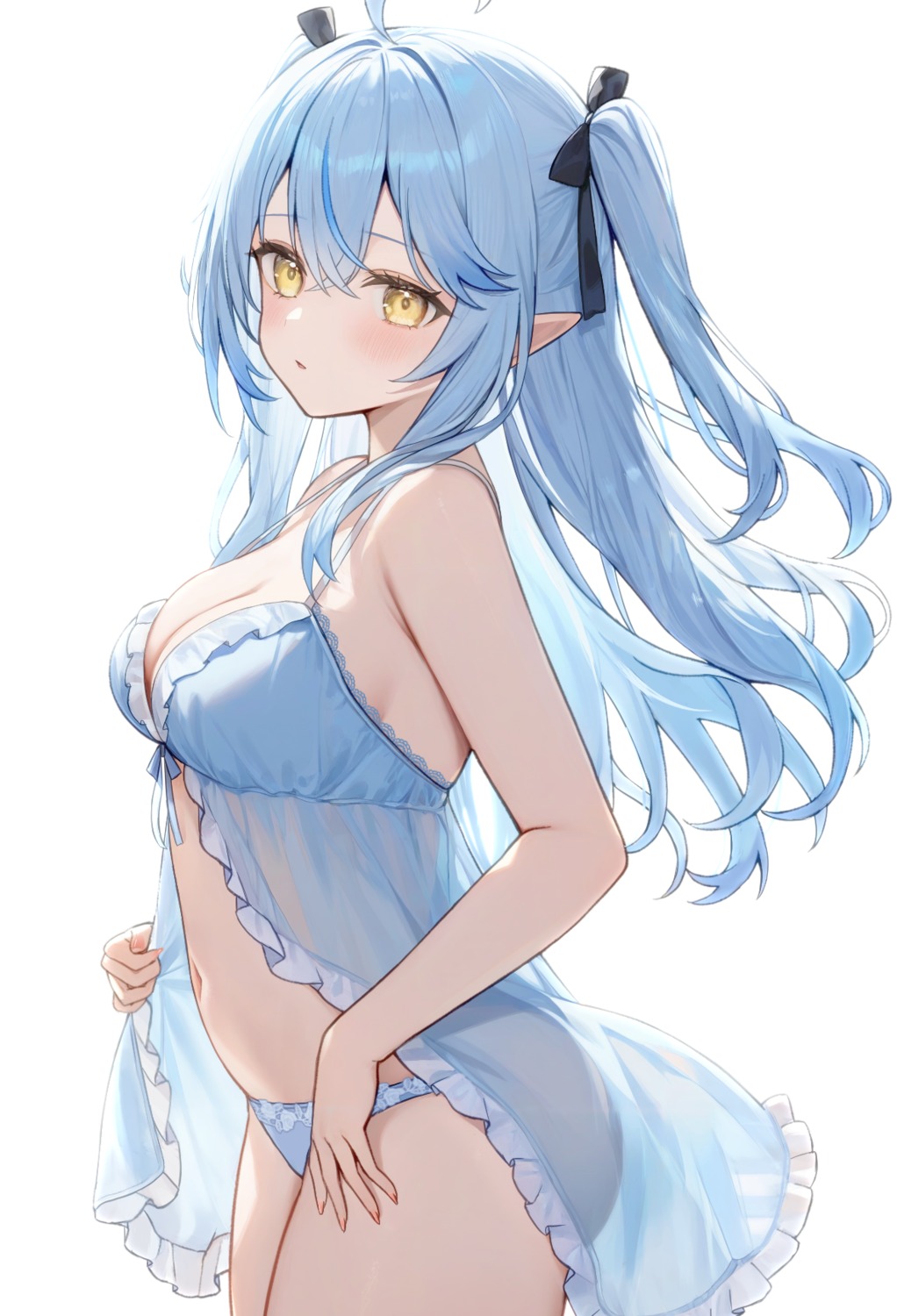 aria_(ariacue) elf hololive lingerie pantsu pointy_ears see_through yukihana_lamy