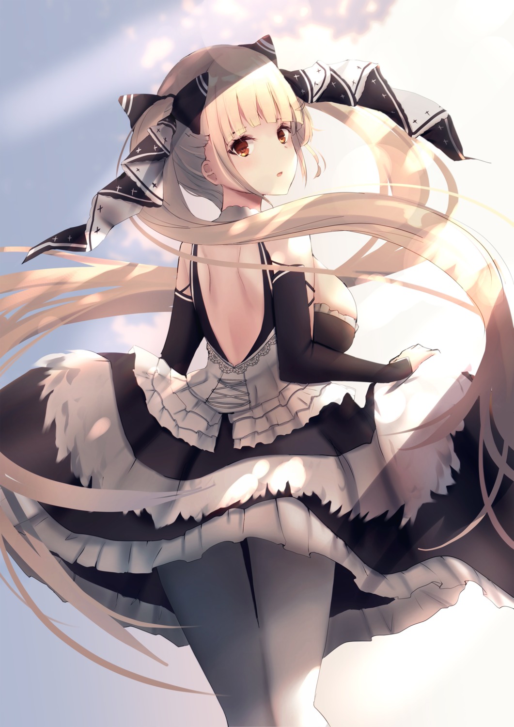 azur_lane formidable_(azur_lane) gothic_lolita liya lolita_fashion no_bra pantyhose skirt_lift