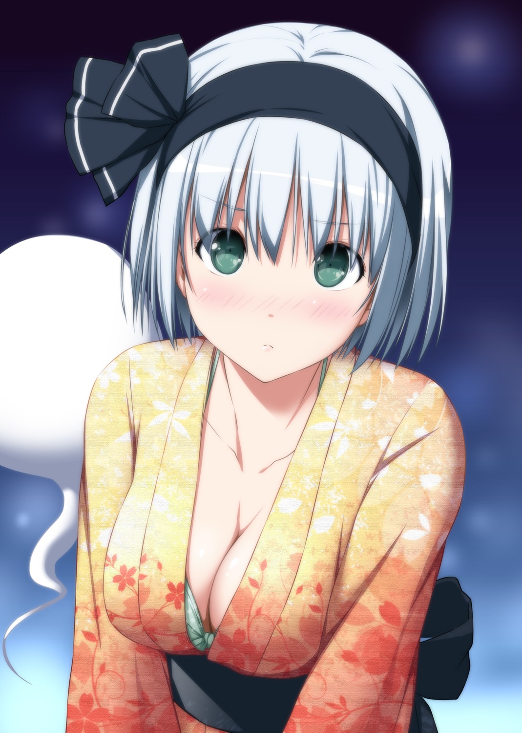 bra cleavage kimono konpaku_youmu nori_tamago open_shirt touhou