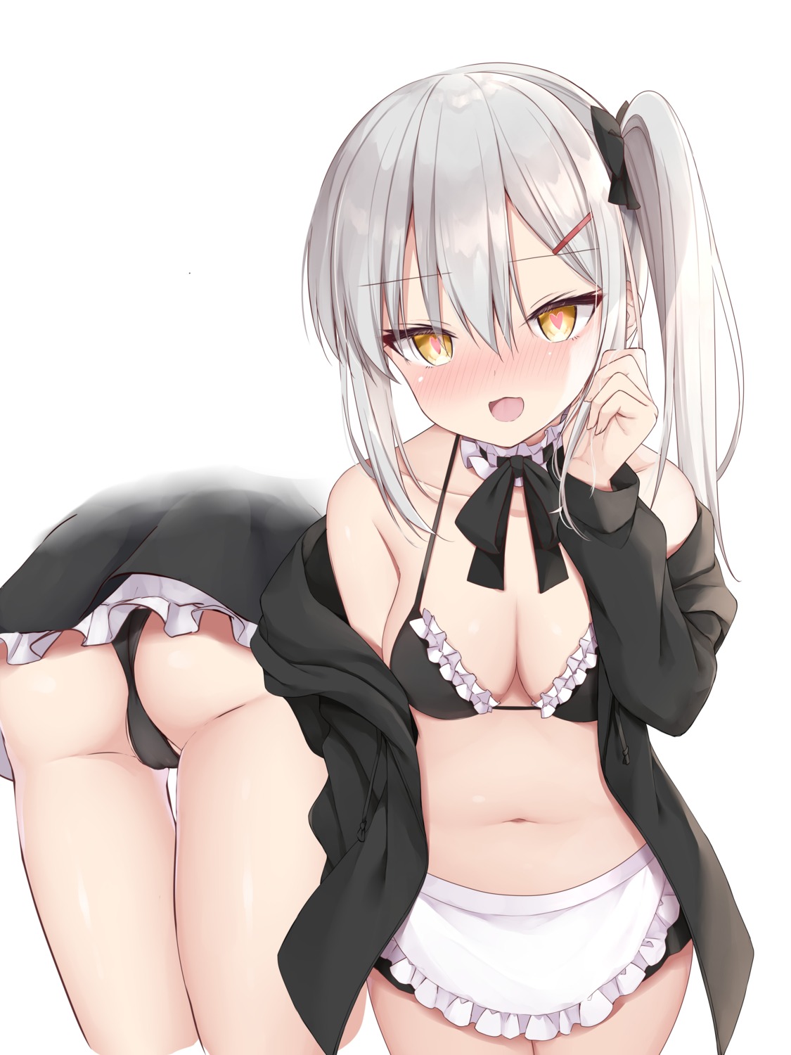 ass bra cameltoe kamu_(geeenius) maid open_shirt pantsu skirt_lift