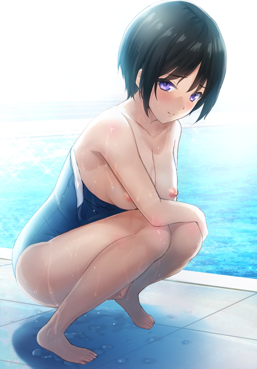 breasts nipples onigiri-kun school_swimsuit swimsuits tan_lines wet