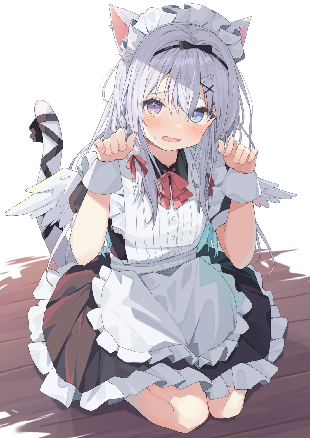 animal_ears heterochromia maid nekomimi sonoji tail wings