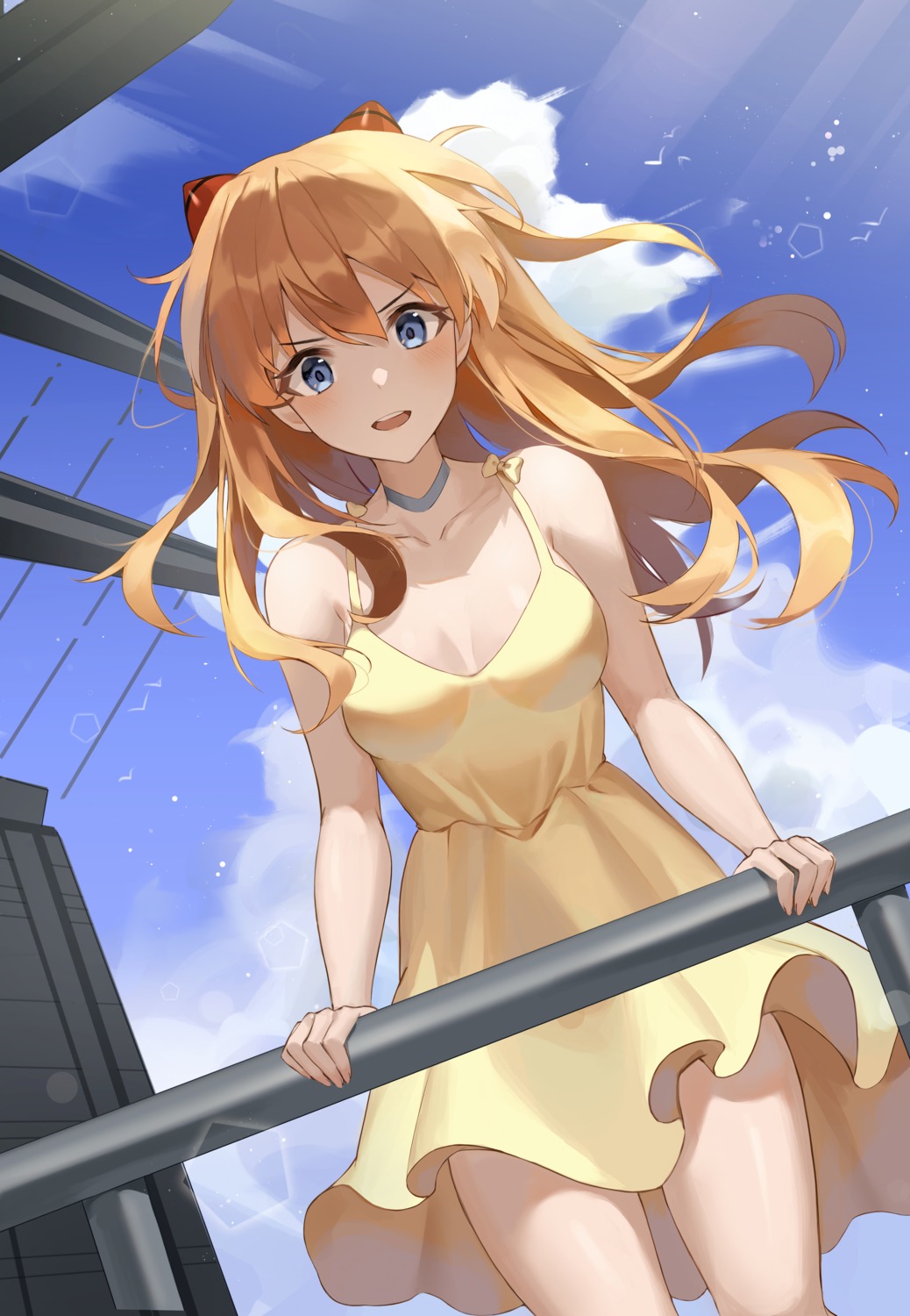 cleavage dress kyo_(maae00) neon_genesis_evangelion no_bra souryuu_asuka_langley summer_dress