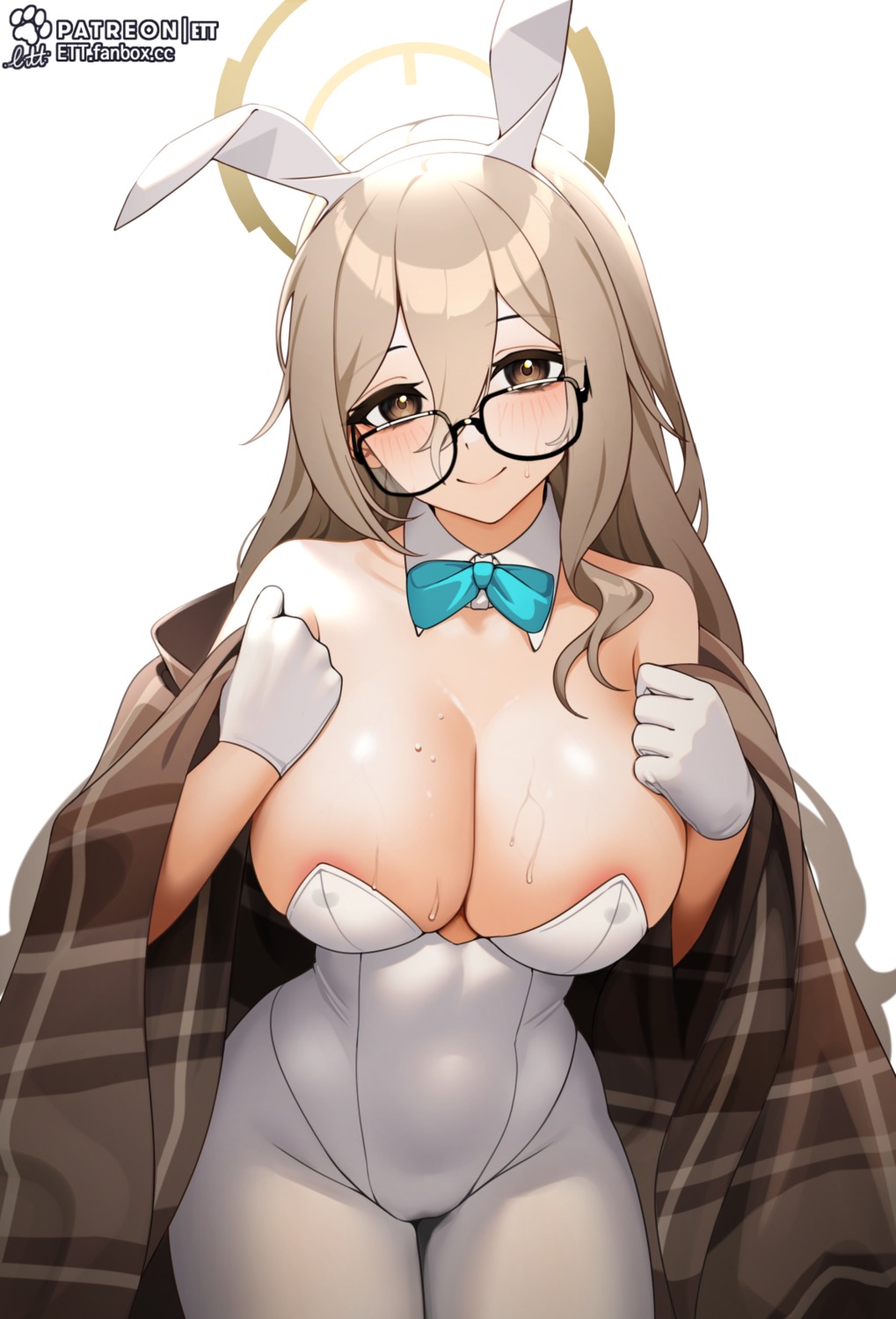 animal_ears areola blue_archive bunny_ears bunny_girl erect_nipples ett halo megane murokasa_akane no_bra pantyhose