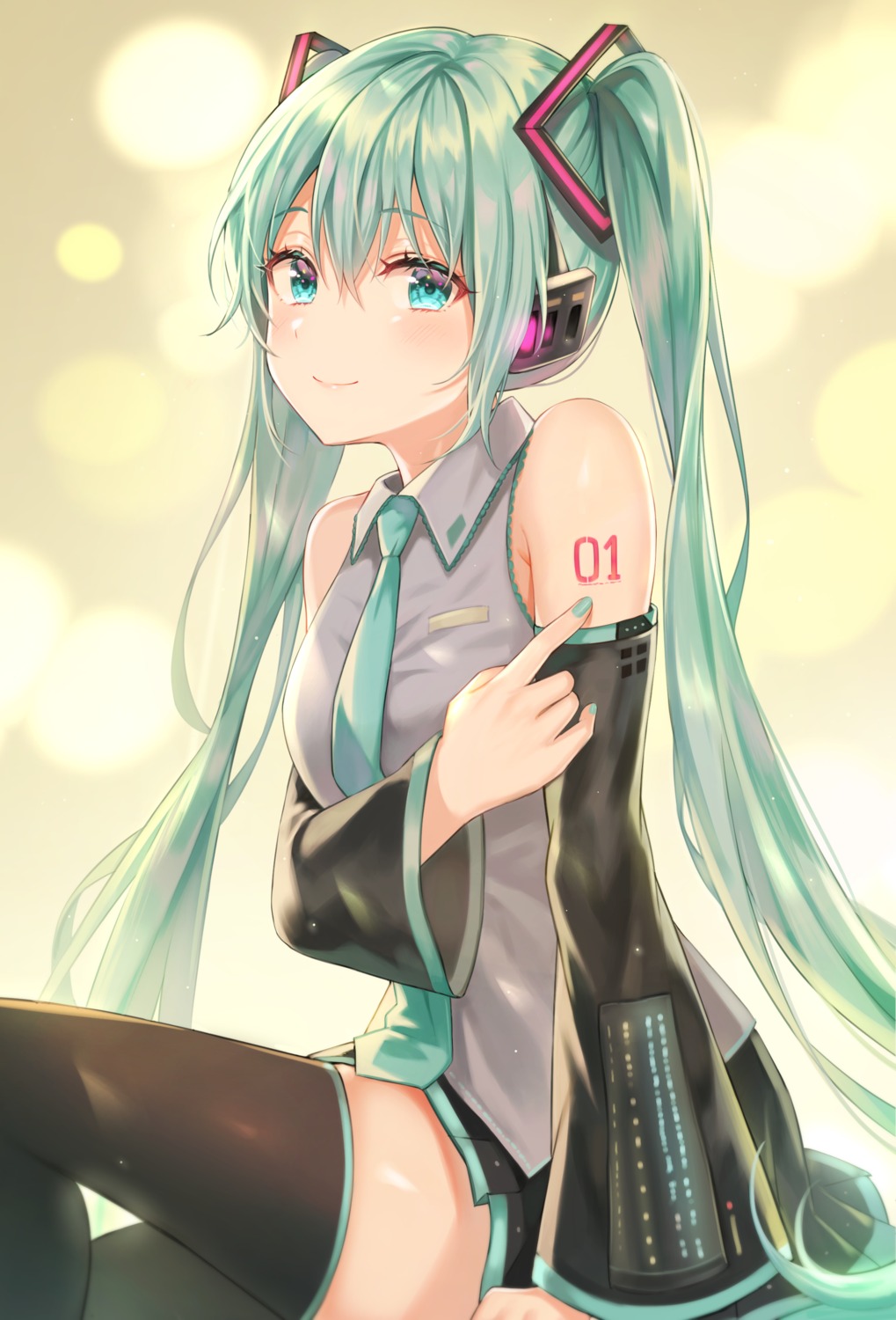 hatsune_miku headphones tattoo thighhighs tokkyu vocaloid