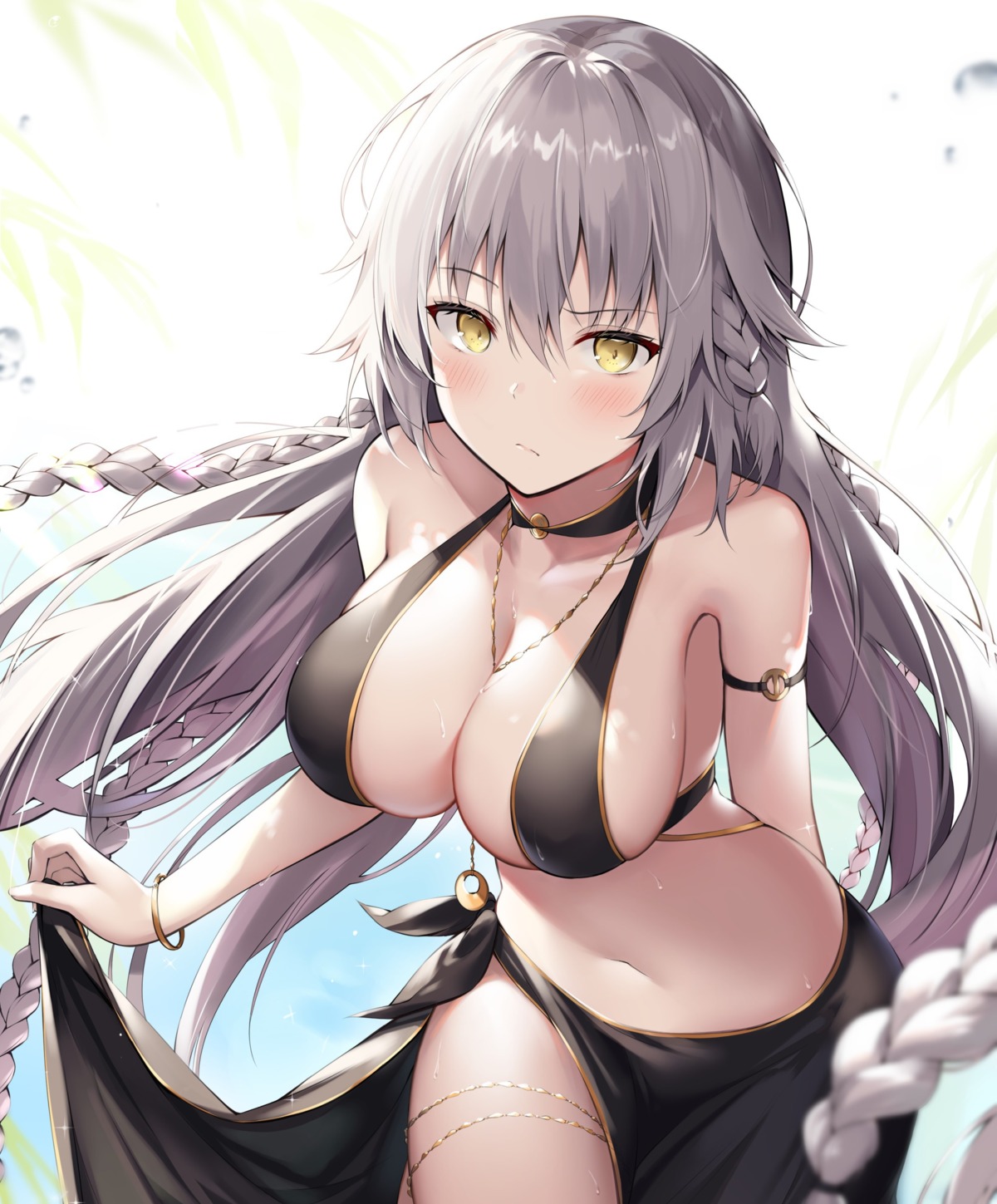 ale_nqki bikini cleavage fate/grand_order jeanne_d'arc jeanne_d'arc_(alter)_(fate) skirt_lift swimsuits wet