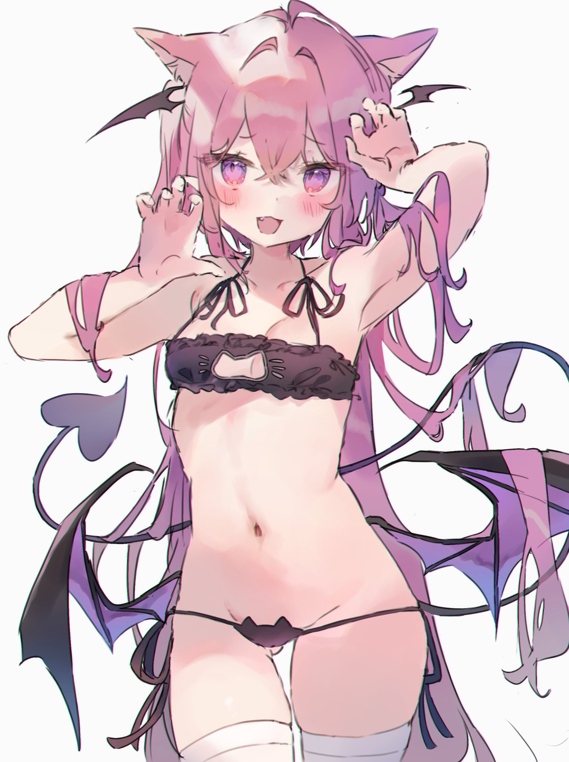 animal_ears bra devil lingerie nekomimi o_(jshn3457) pantsu string_panties tail thighhighs wings