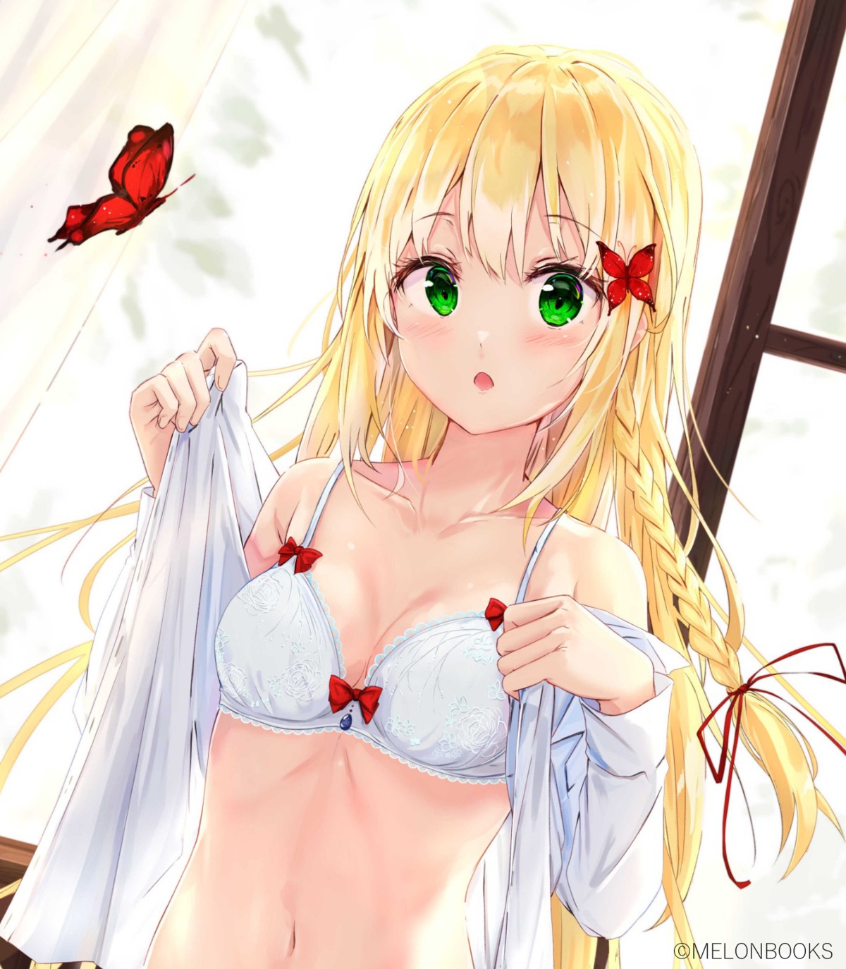 bra cleavage dress_shirt na_kyo open_shirt undressing