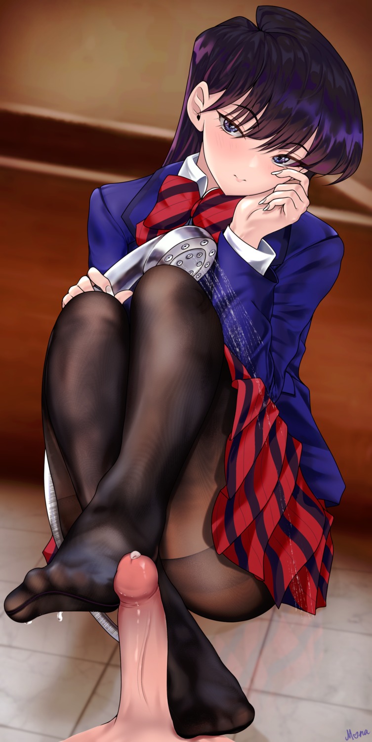 cum drawfagmona feet komi-san_wa_komyushou_desu. komi_shouko pantyhose penis seifuku skirt_lift uncensored