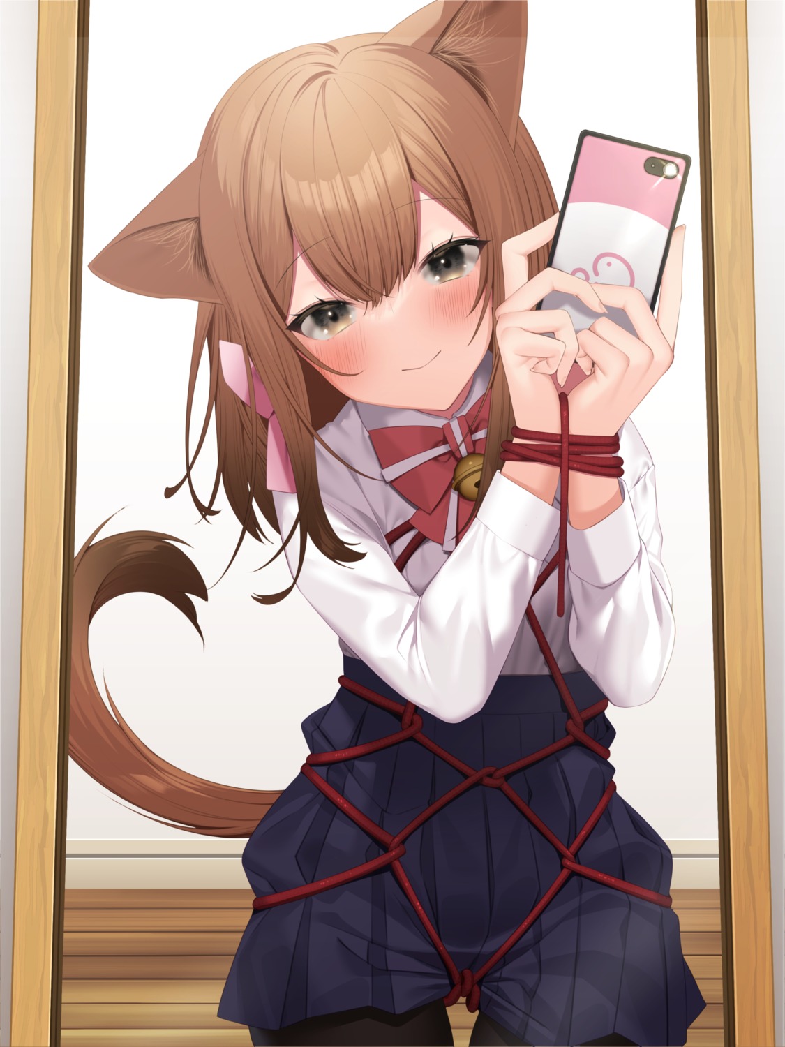 animal_ears bondage haiba nekomimi nekosoma_rion pantyhose seifuku selfie tail