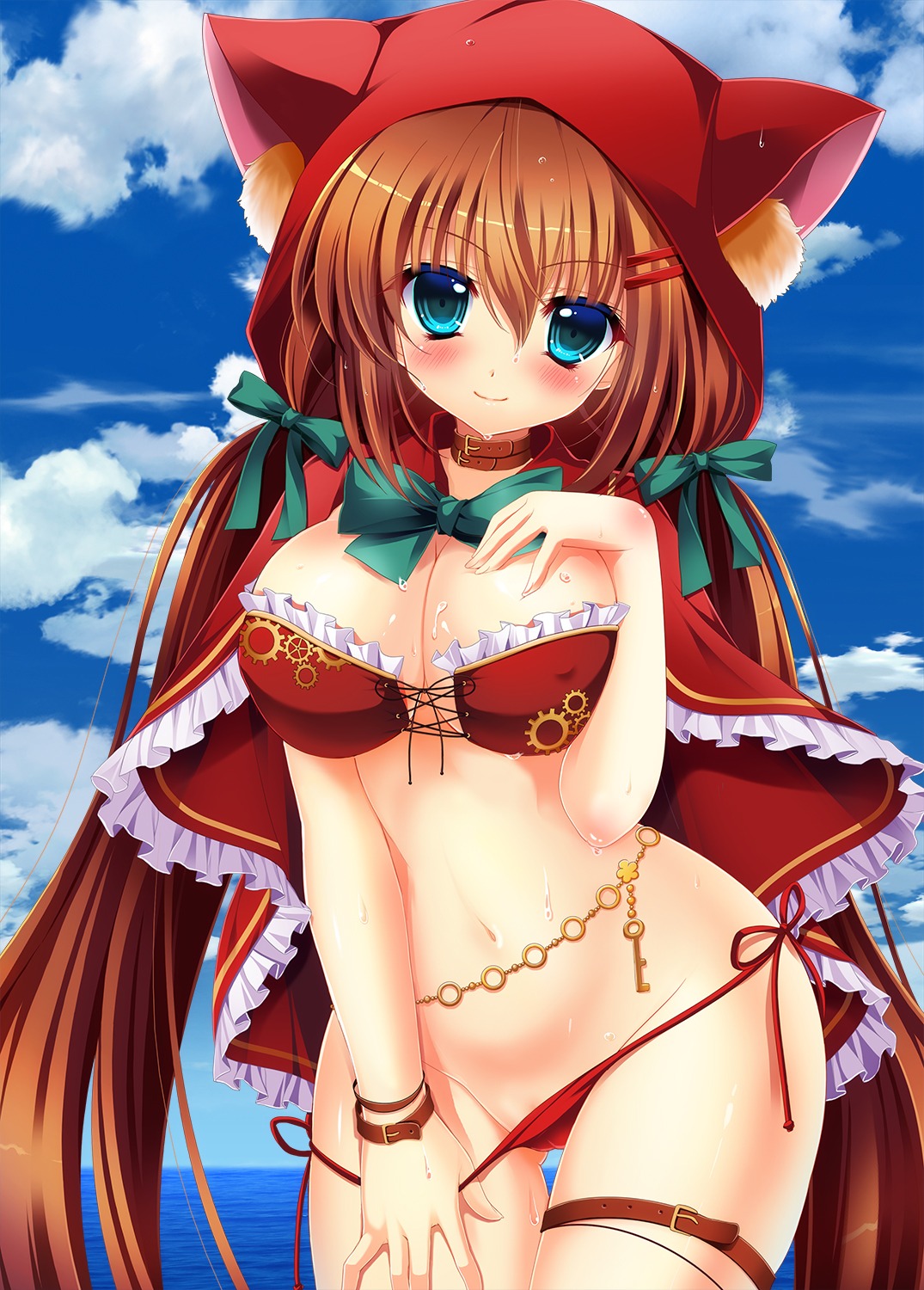 bikini breast_hold cameltoe cleavage ichi_rin little_red_riding_hood_(character) panty_pull swimsuits undressing