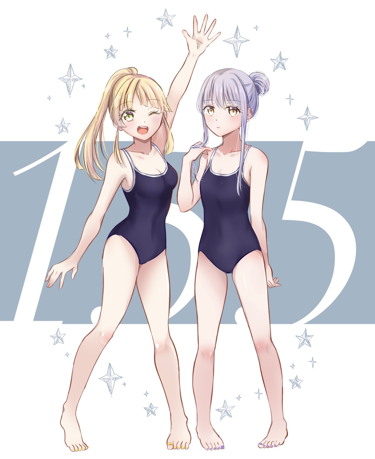 bang_dream! chizoku_sawa cleavage minato_yukina school_swimsuit swimsuits tsurumaki_kokoro