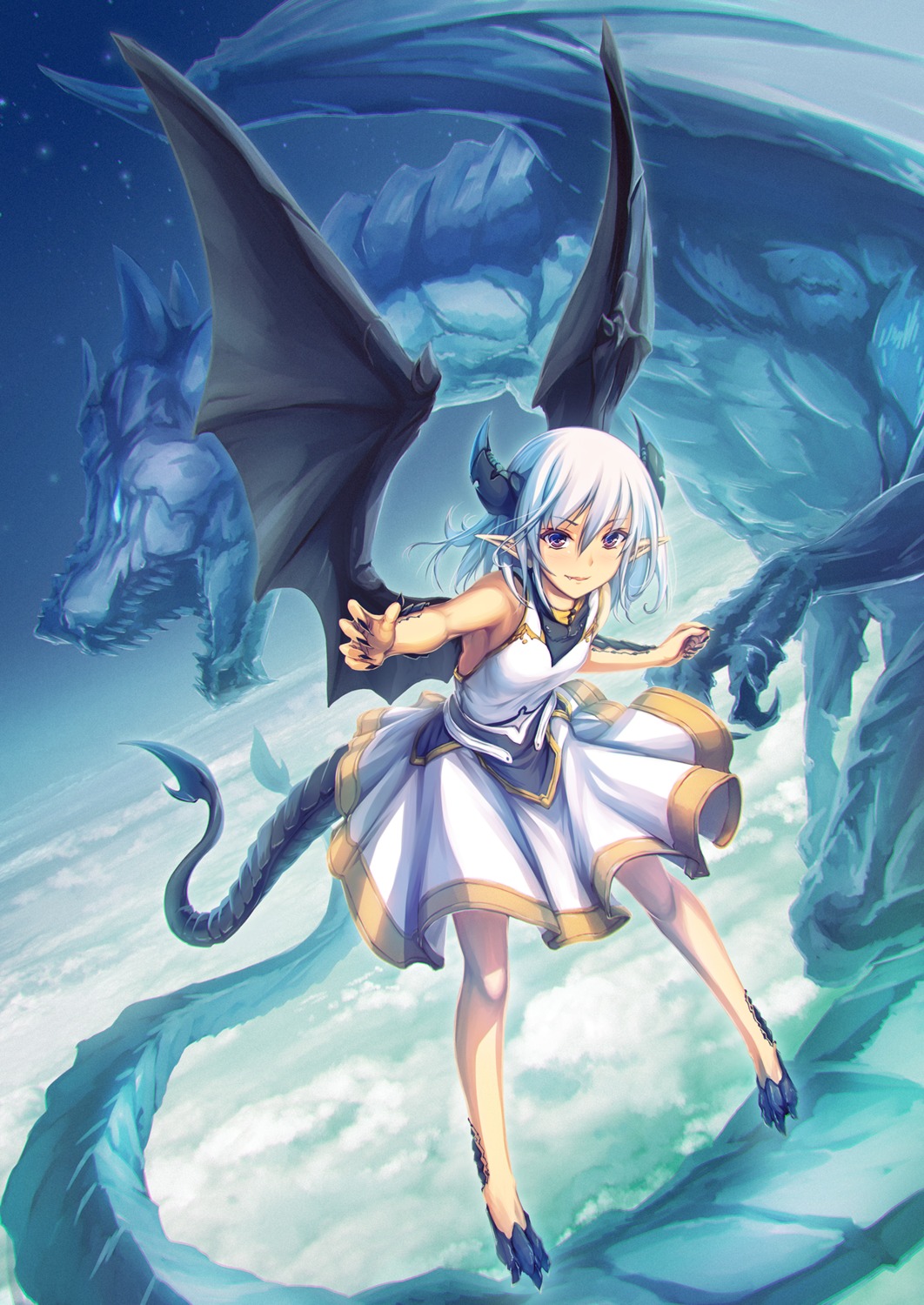 horns monster pointy_ears skirt_lift tail tenmaso wings