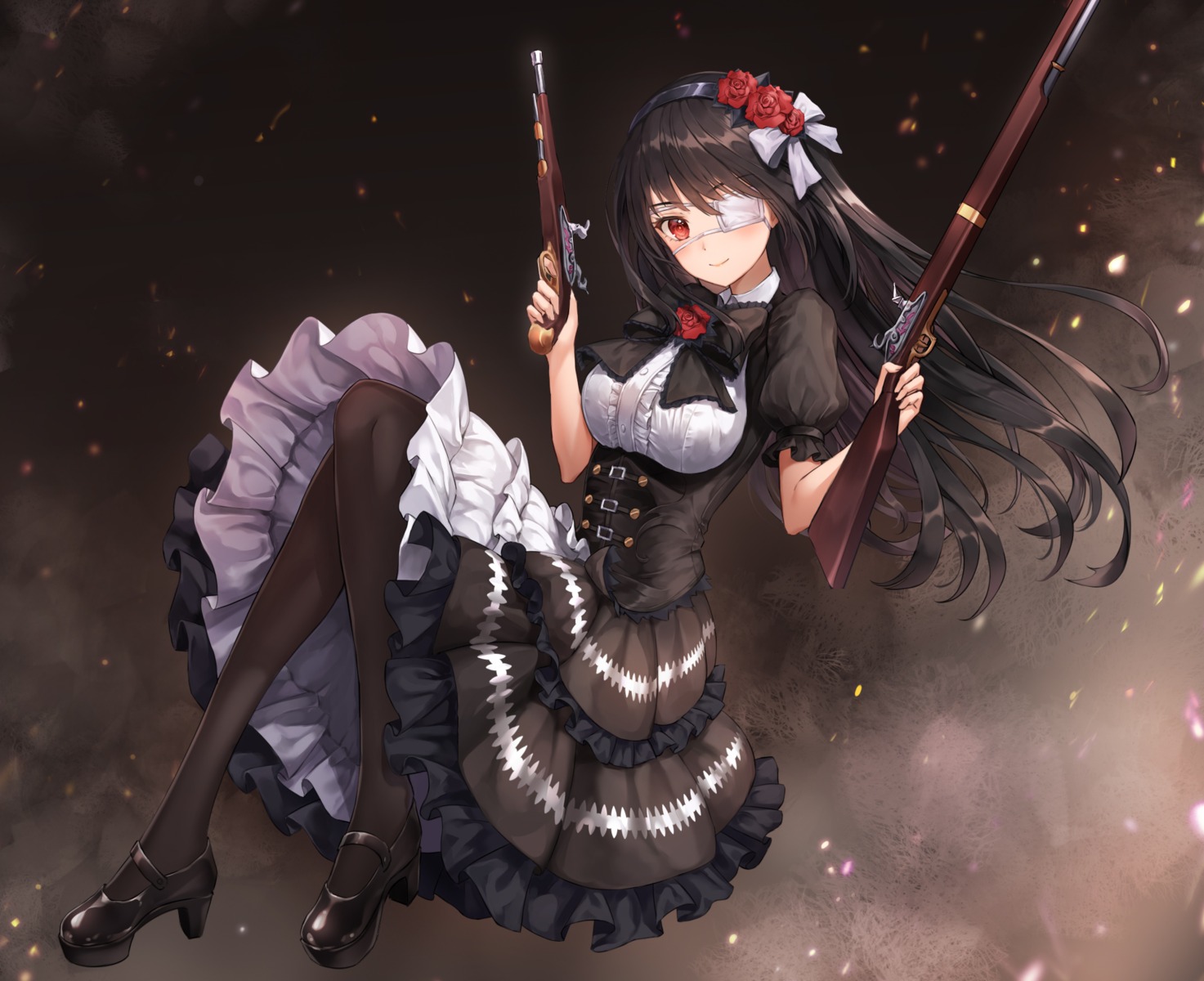 date_a_live dress eyepatch gun heels lunacle skirt_lift tokisaki_kurumi