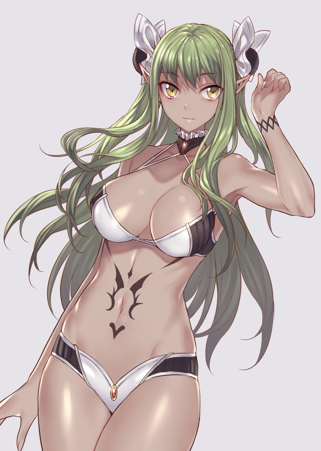 bikini cleavage maruchi pointy_ears swimsuits tattoo