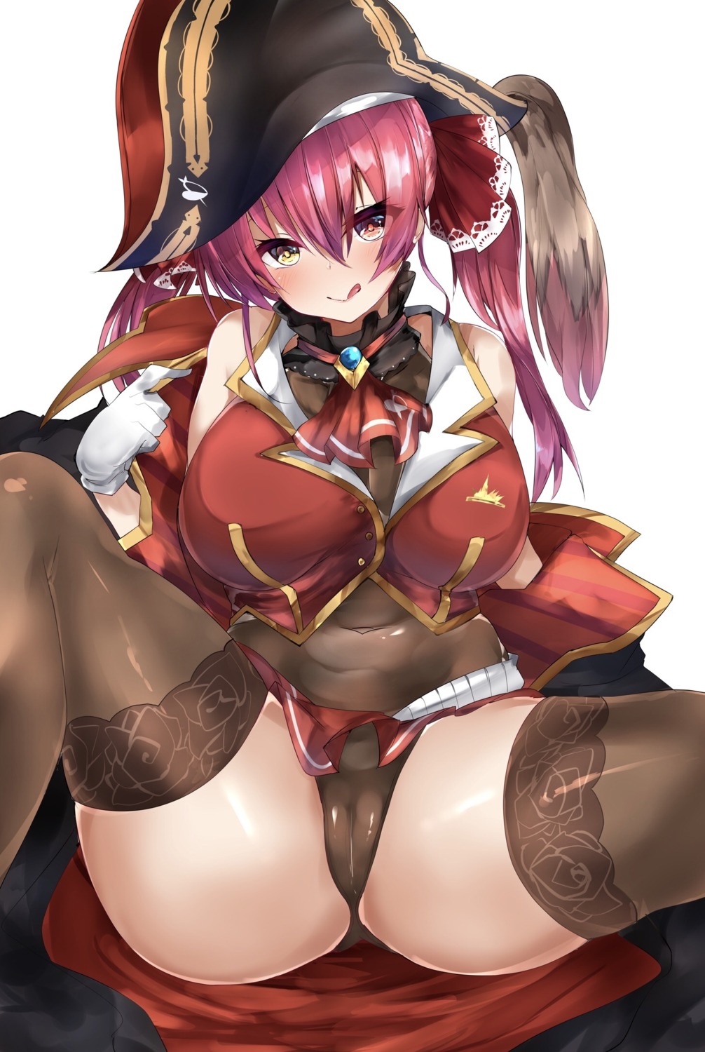 cameltoe heterochromia hololive houshou_marine mutou_(94753939) pantsu pirate skirt_lift thighhighs thong