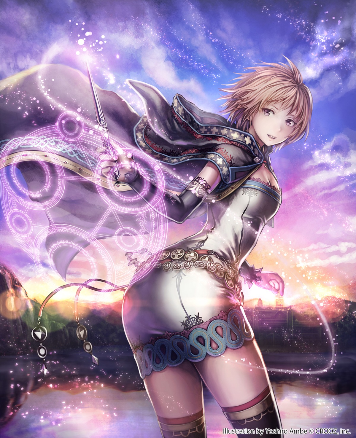 anbe_yoshirou cleavage deity_wars dress thighhighs weapon