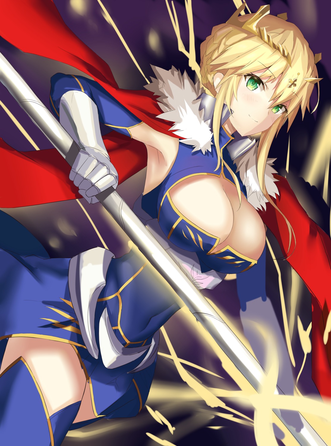 artoria_pendragon_(lancer) c3yooooo fate/grand_order no_bra thighhighs weapon