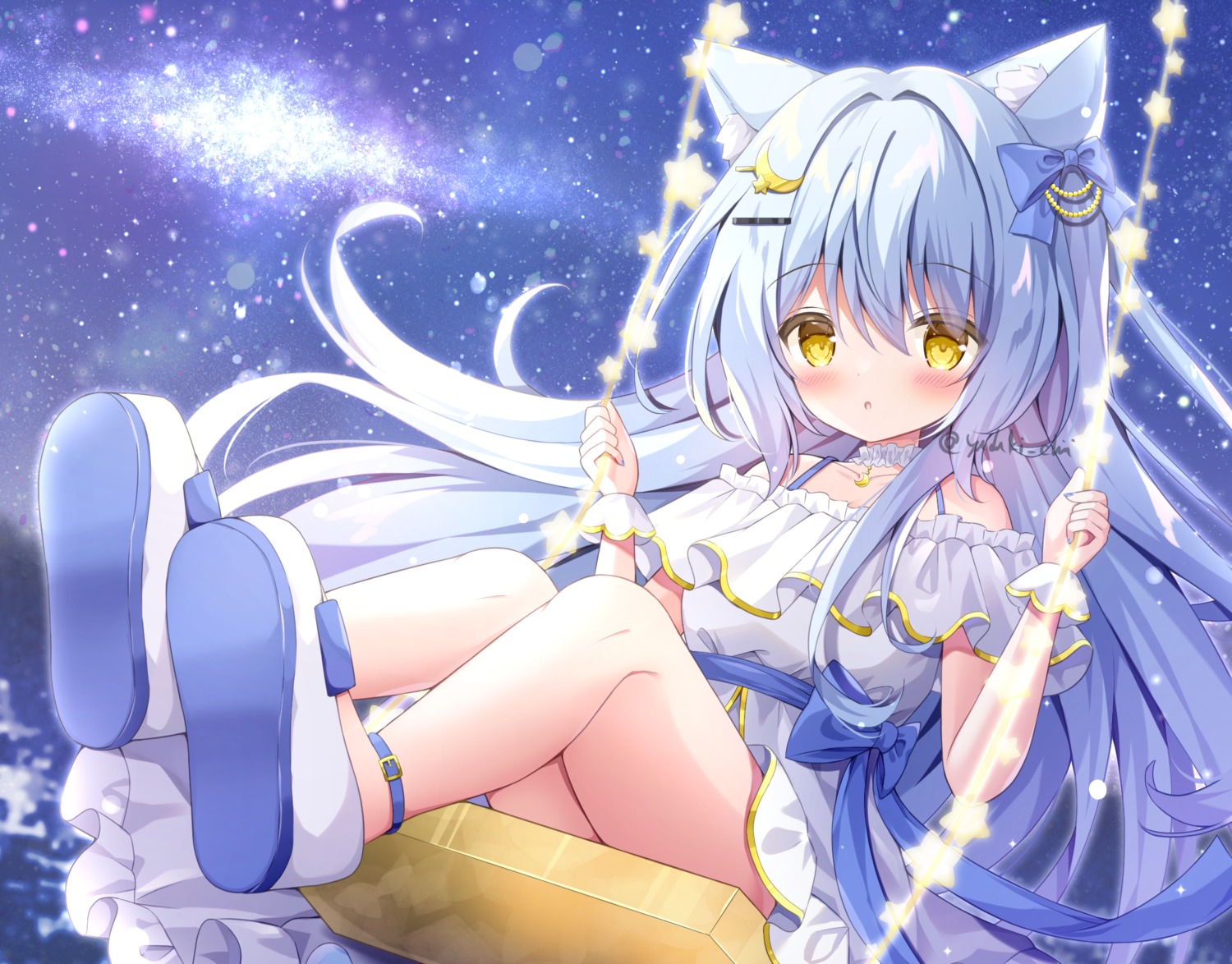 animal_ears dress skirt_lift yuduki_chii