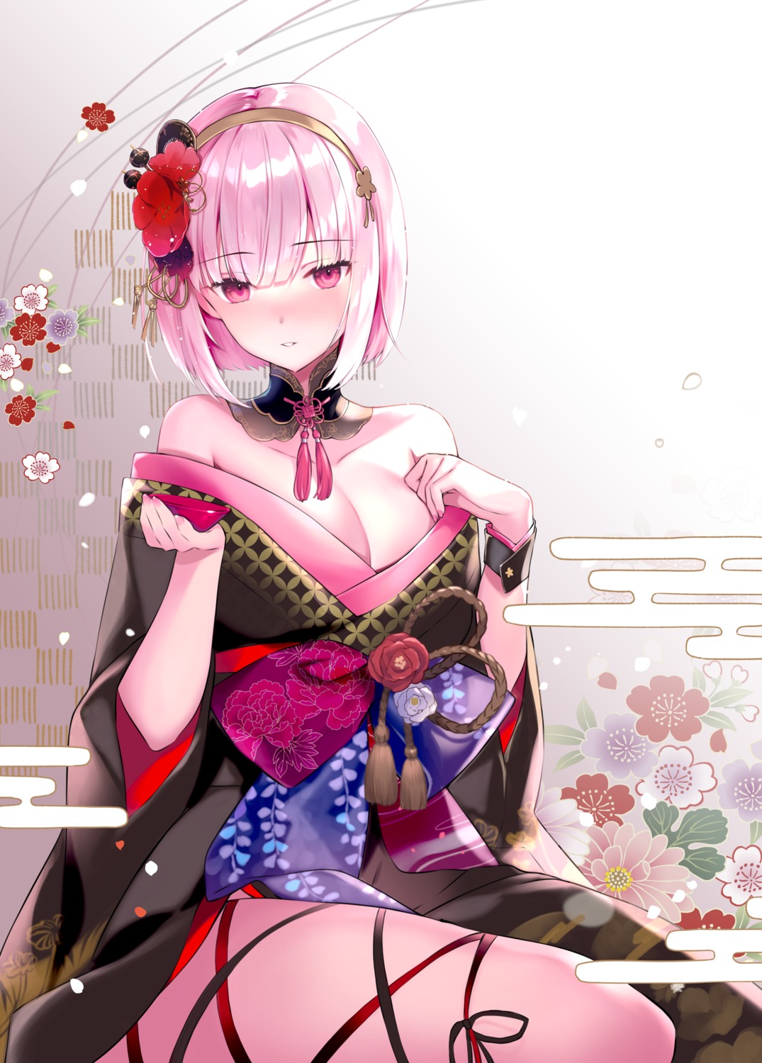 hololive hololive_english kimono mori_calliope no_bra open_shirt rei