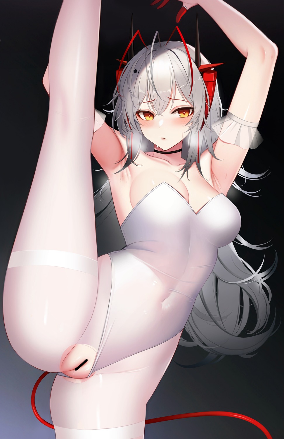 arknights ateoyh censored horns leotard pantyhose pussy tail torn_clothes w_(arknights)
