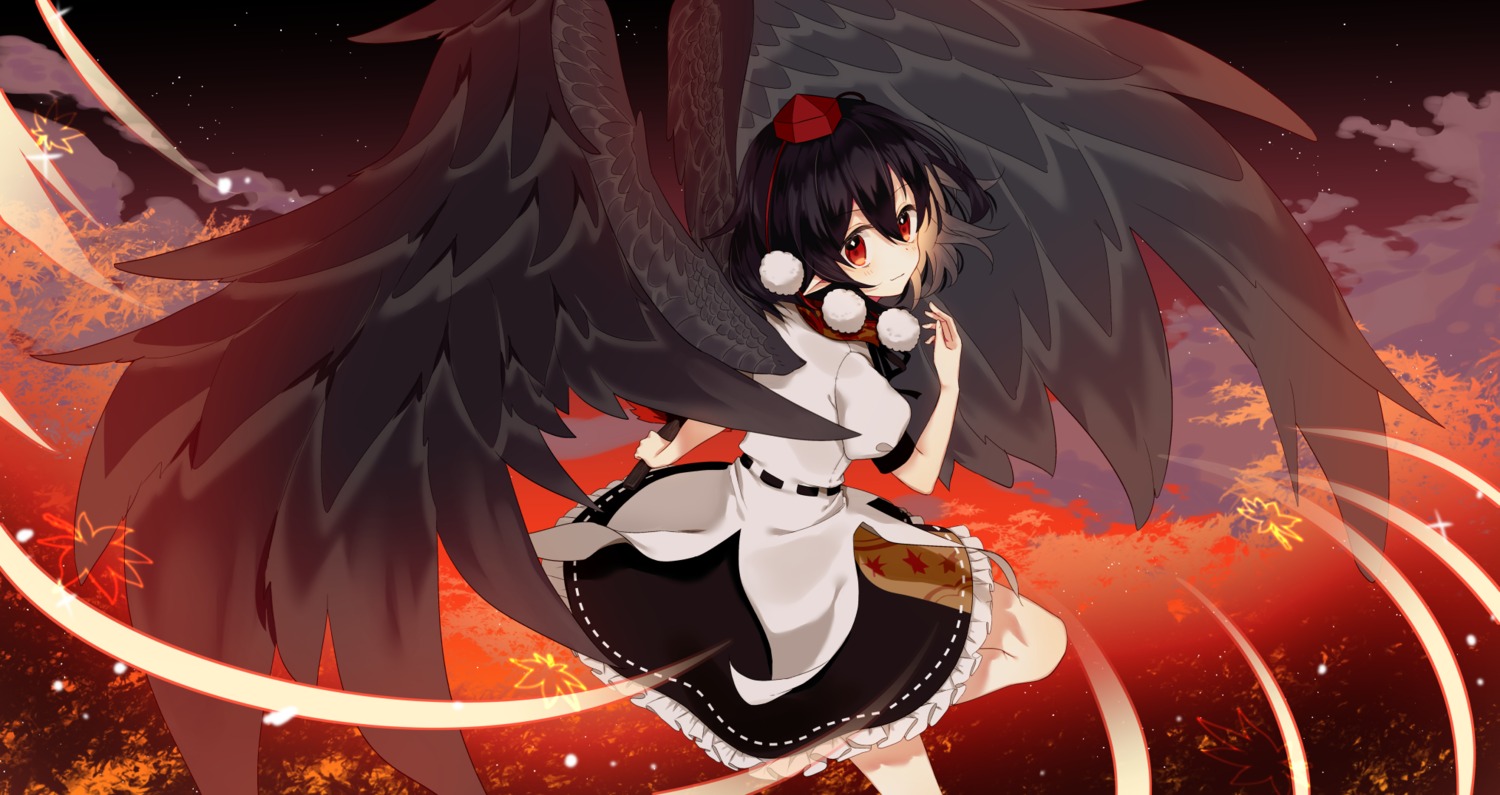 chieezuik pointy_ears shameimaru_aya skirt_lift touhou wings