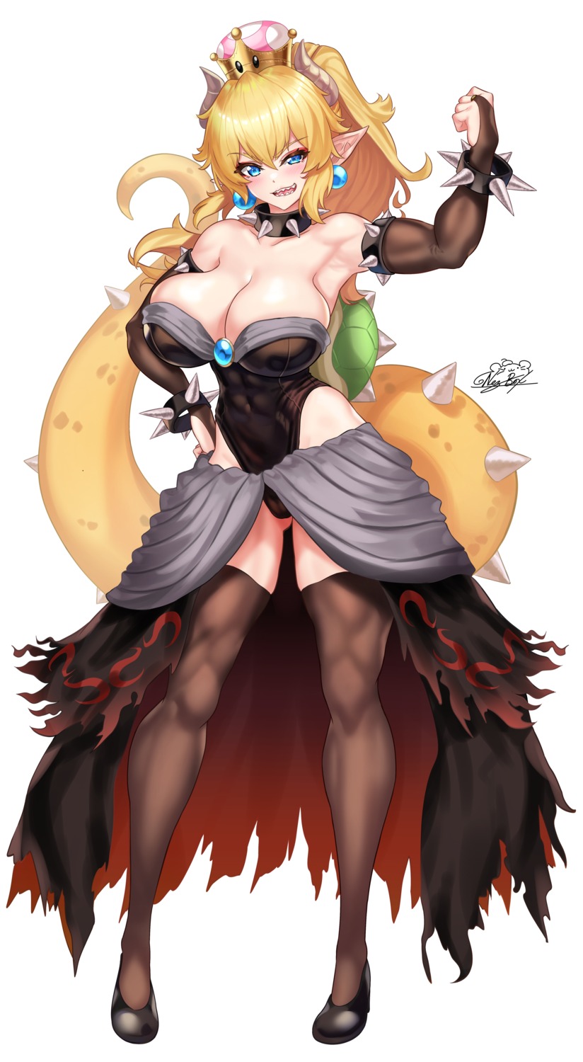 bowsette cameltoe heels horns leotard new_super_mario_bros._u_deluxe nez-box pointy_ears tail thighhighs
