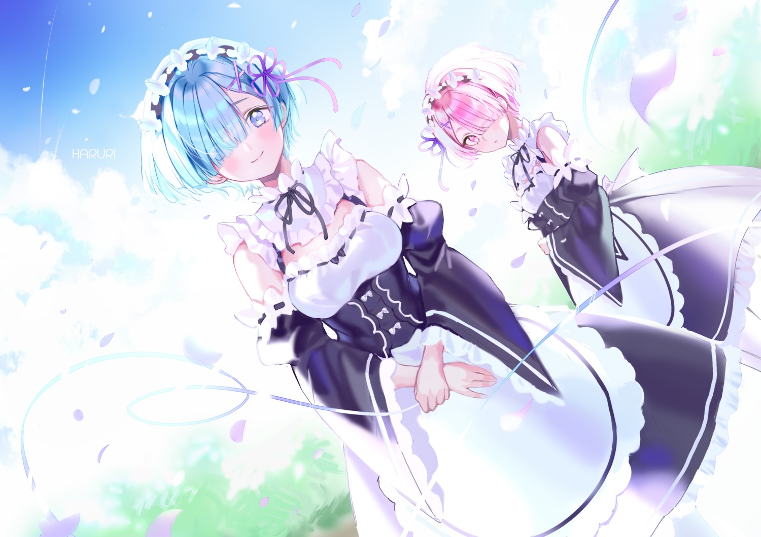 haruri maid ram_(re_zero) re_zero_kara_hajimeru_isekai_seikatsu rem_(re_zero)