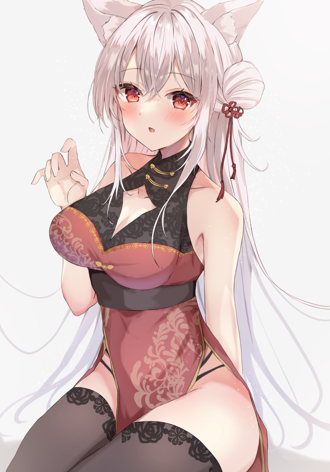 animal_ears chinadress cleavage maruro pantsu thighhighs