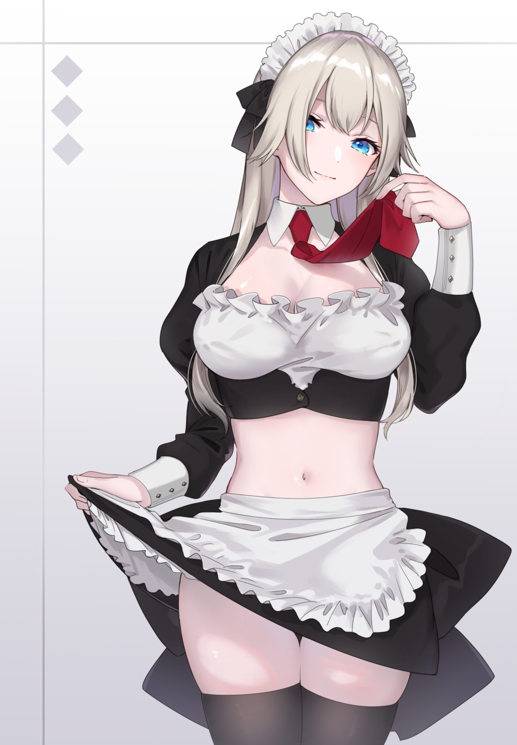 cleavage maid skirt_lift takeko_spla thighhighs