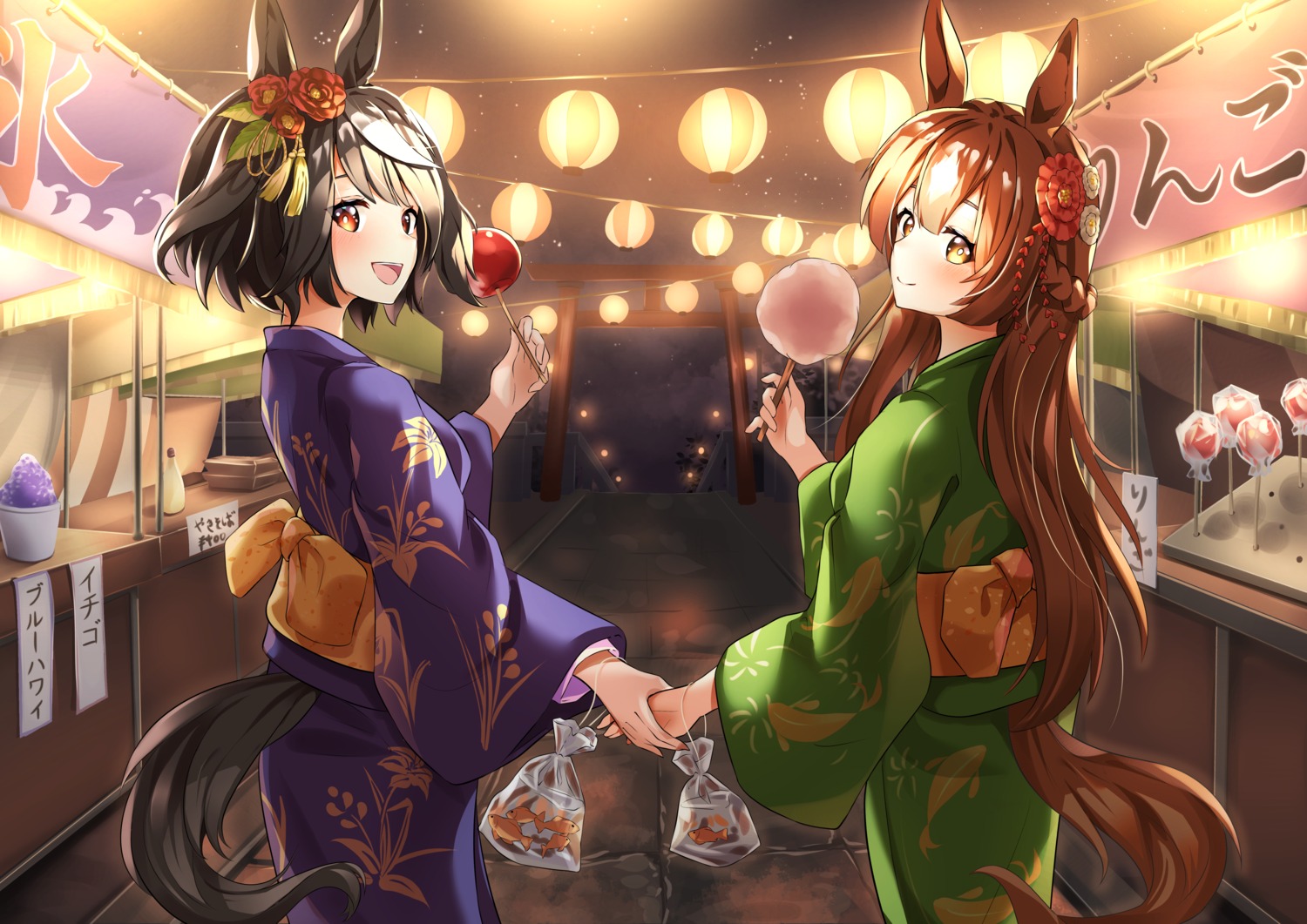 animal_ears kitasan_black_(umamusume) satono_diamond_(umamusume) sunny_(20597521) tail uma_musume_pretty_derby yukata