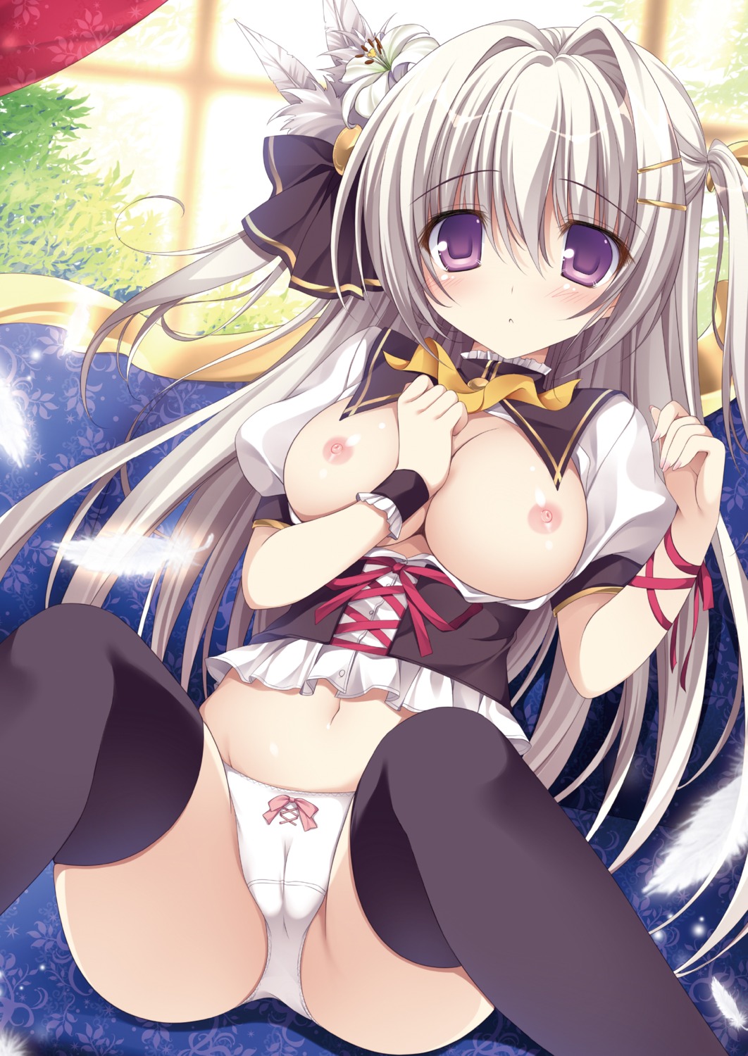 breasts cameltoe nanaroba_hana nipples no_bra open_shirt pantsu seifuku thighhighs