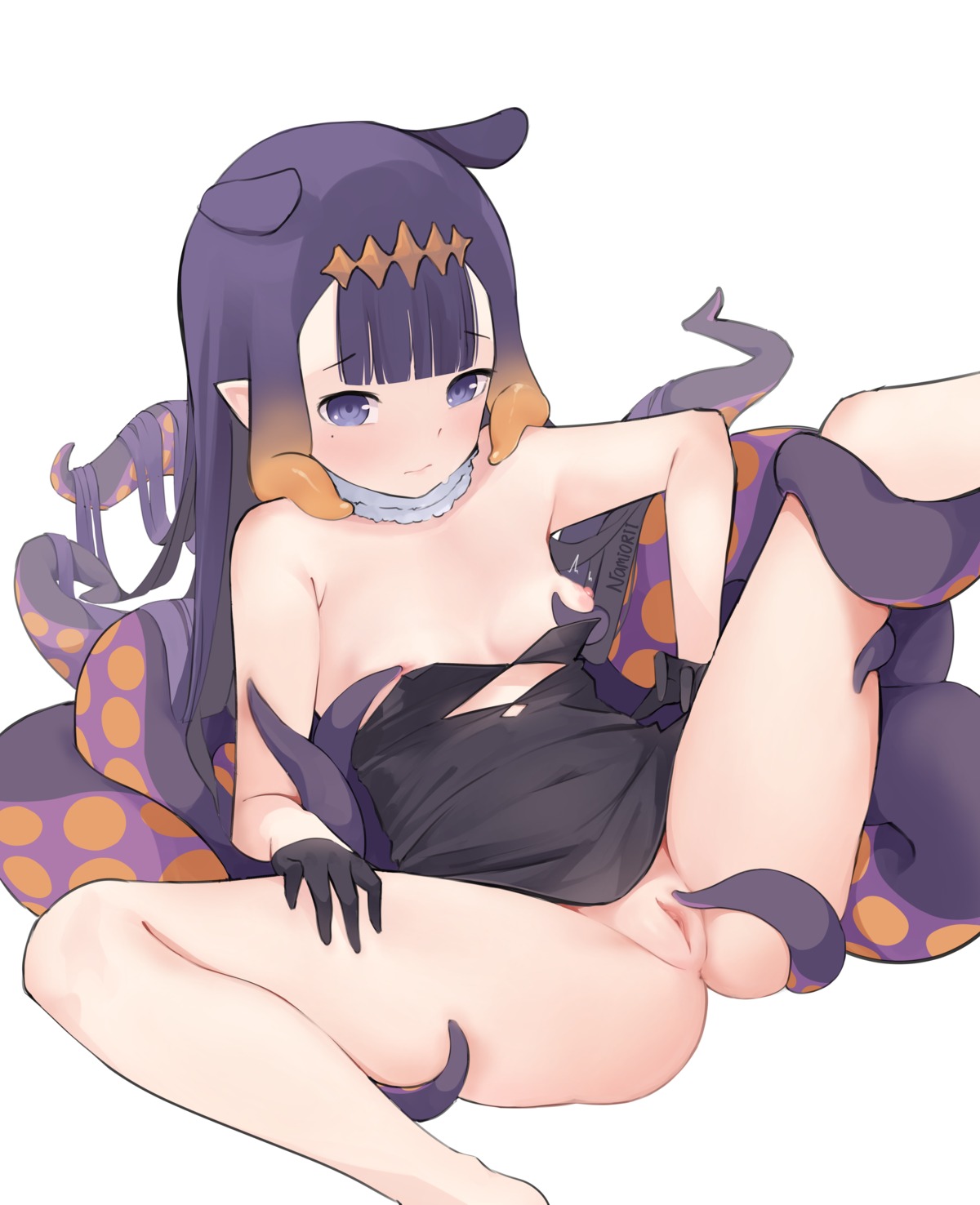 hololive hololive_english loli namiorii ninomae_ina'nis nipples no_bra nopan pointy_ears pussy skirt_lift tentacles uncensored