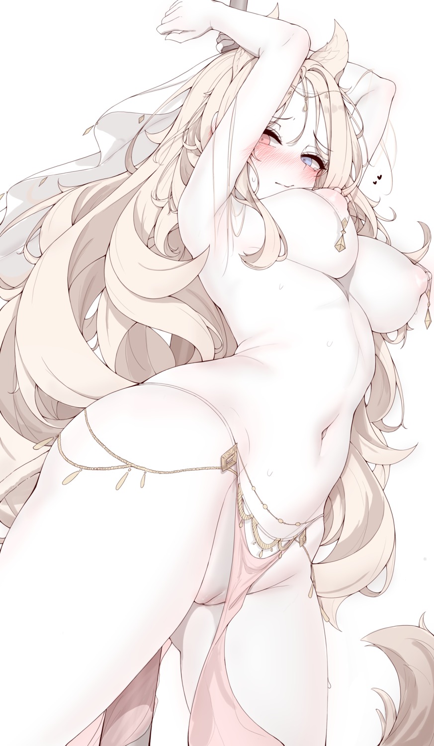 animal_ears archetto_(arknights) arknights heterochromia lilac_(k32420276) nipples no_bra nopan pussy see_through tail uncensored