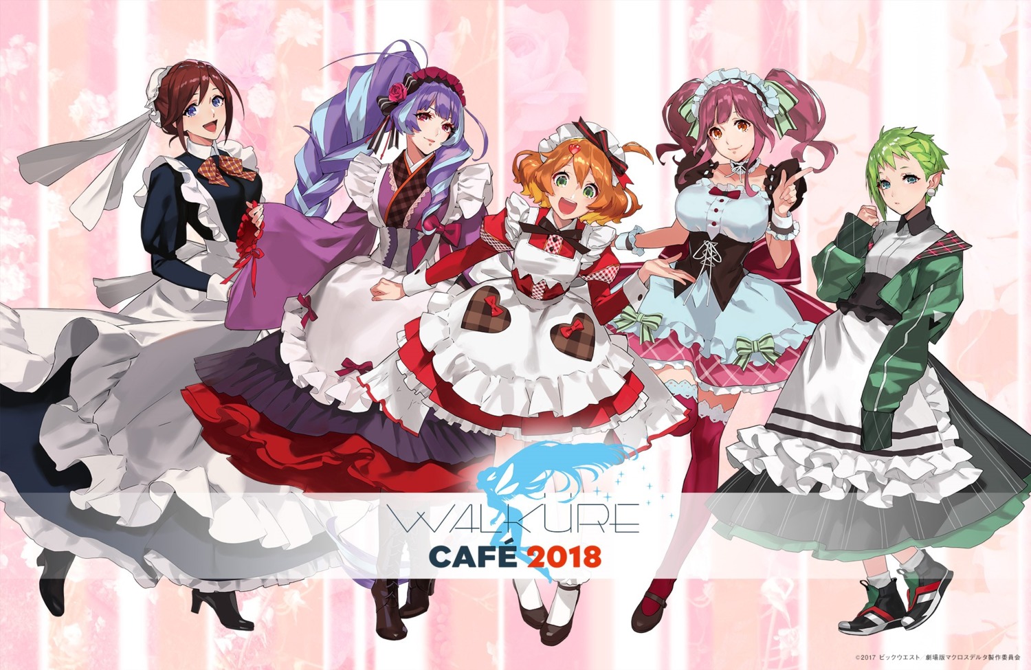 freyja_wion heels kaname_buccaneer macross_delta maid makina_nakajima mikumo_guynemer mita_chisato reina_prowler thighhighs waitress