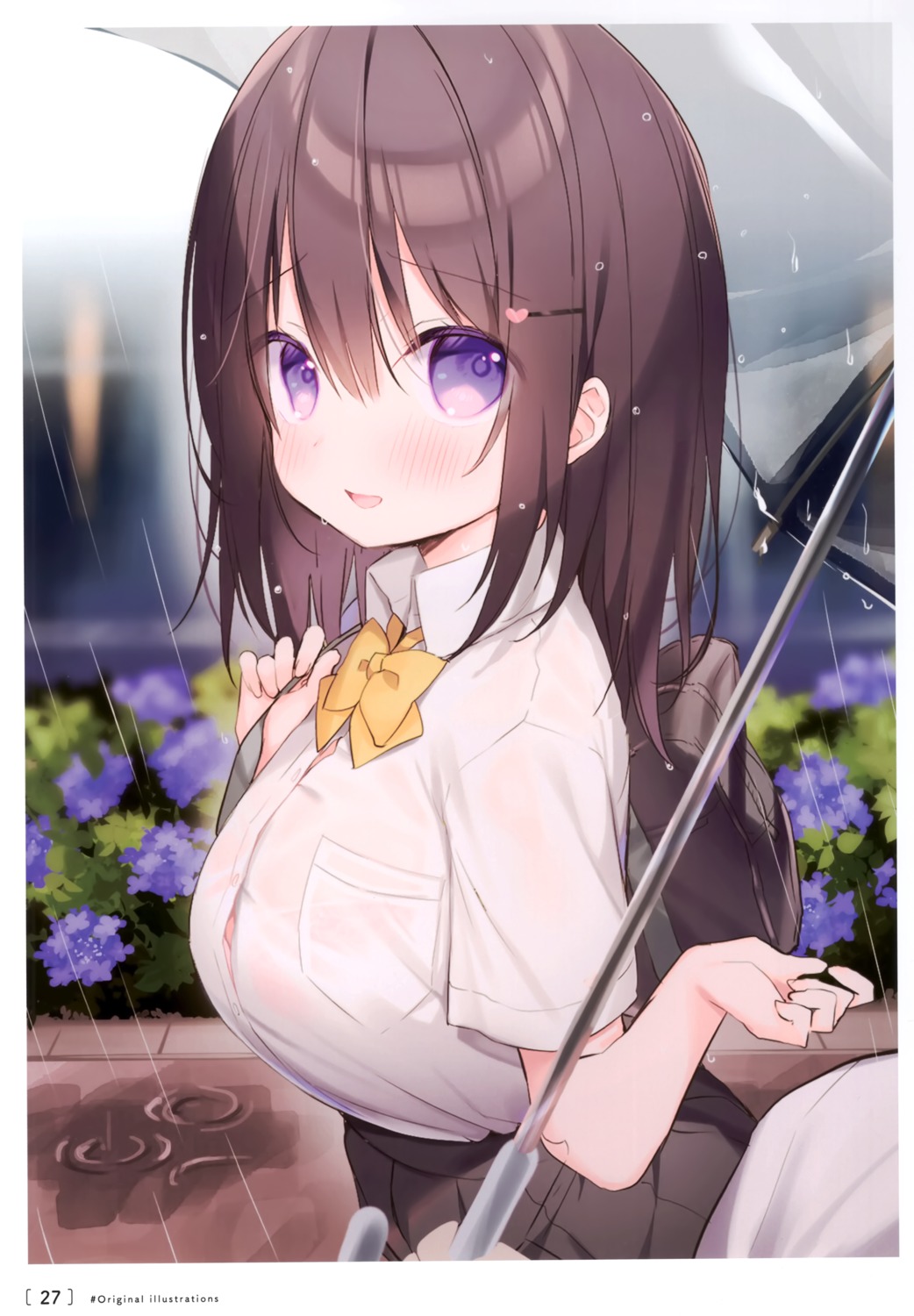 hisagi_(puchimaple) puchimaple see_through seifuku umbrella wet_clothes